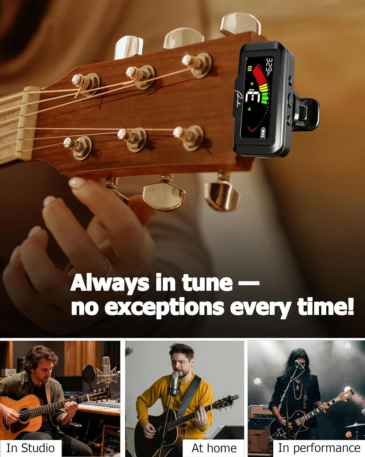 تیونر گیره ای لوازم جانبی رنچ برای گیتار آکوستیک، گیتار الکتریک، ویولن، یوکللی، بیس، تیونرهای کروماتیک قابل شارژ ارتقا یافته