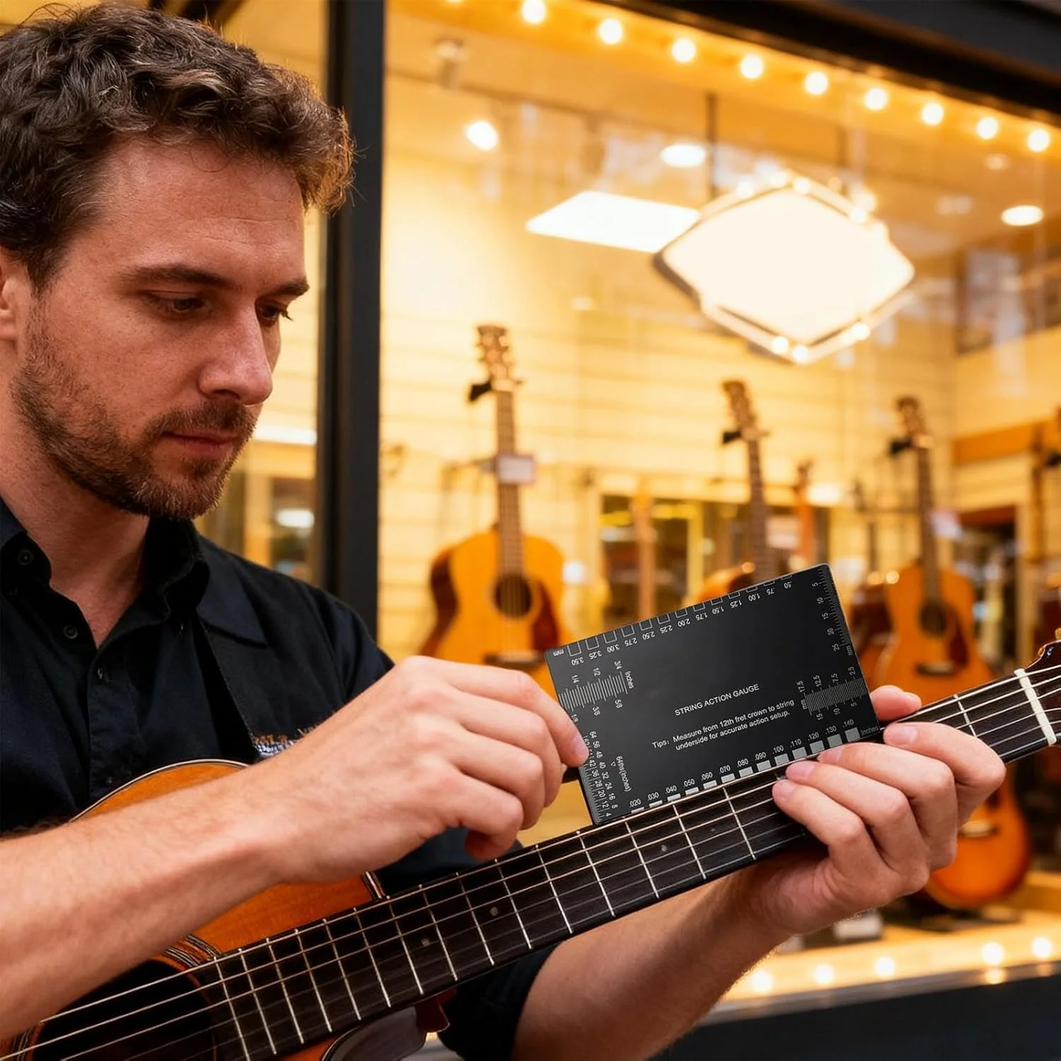 ابزار دقیق اندازه گیری اکشن گیتار با مقیاس های متریک و امپریال، مناسب برای تعمیرات دسته گیتار، خرک و فرت