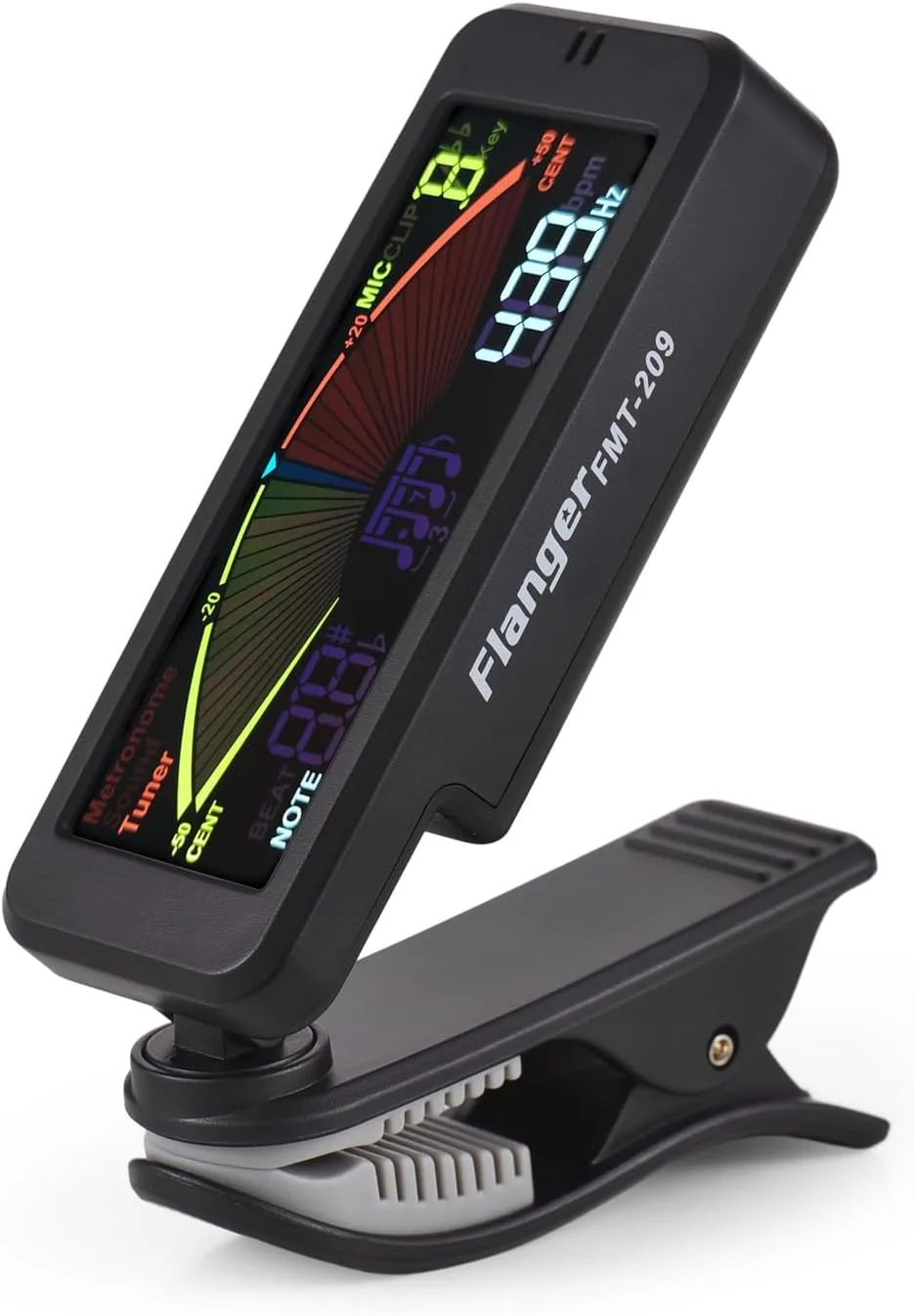 تیونر گیره ای سازهای گیتار، بیس، ویولن، یوکللی با صفحه نمایش LCD رنگی، تیونر قابل حمل با گیره چرخان تاشو، مترونوم و تولید صدا