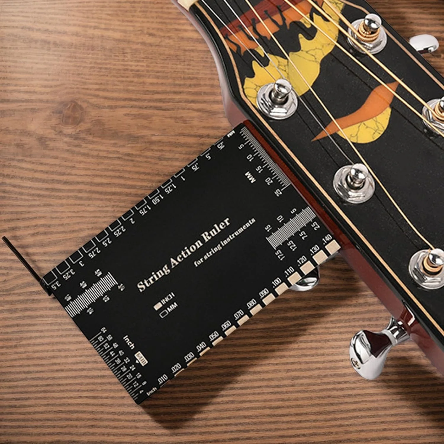 ابزار اندازه گیری ارتفاع سیم گیتار - ابزار اندازه گیری استیل ضد زنگ - خط کش دقیق برای تنظیم سریع اکشن گیتار، لوازم جانبی برای دوستداران موسیقی، علاقه مندان به ماندولین، بانجو و سازهای زهی