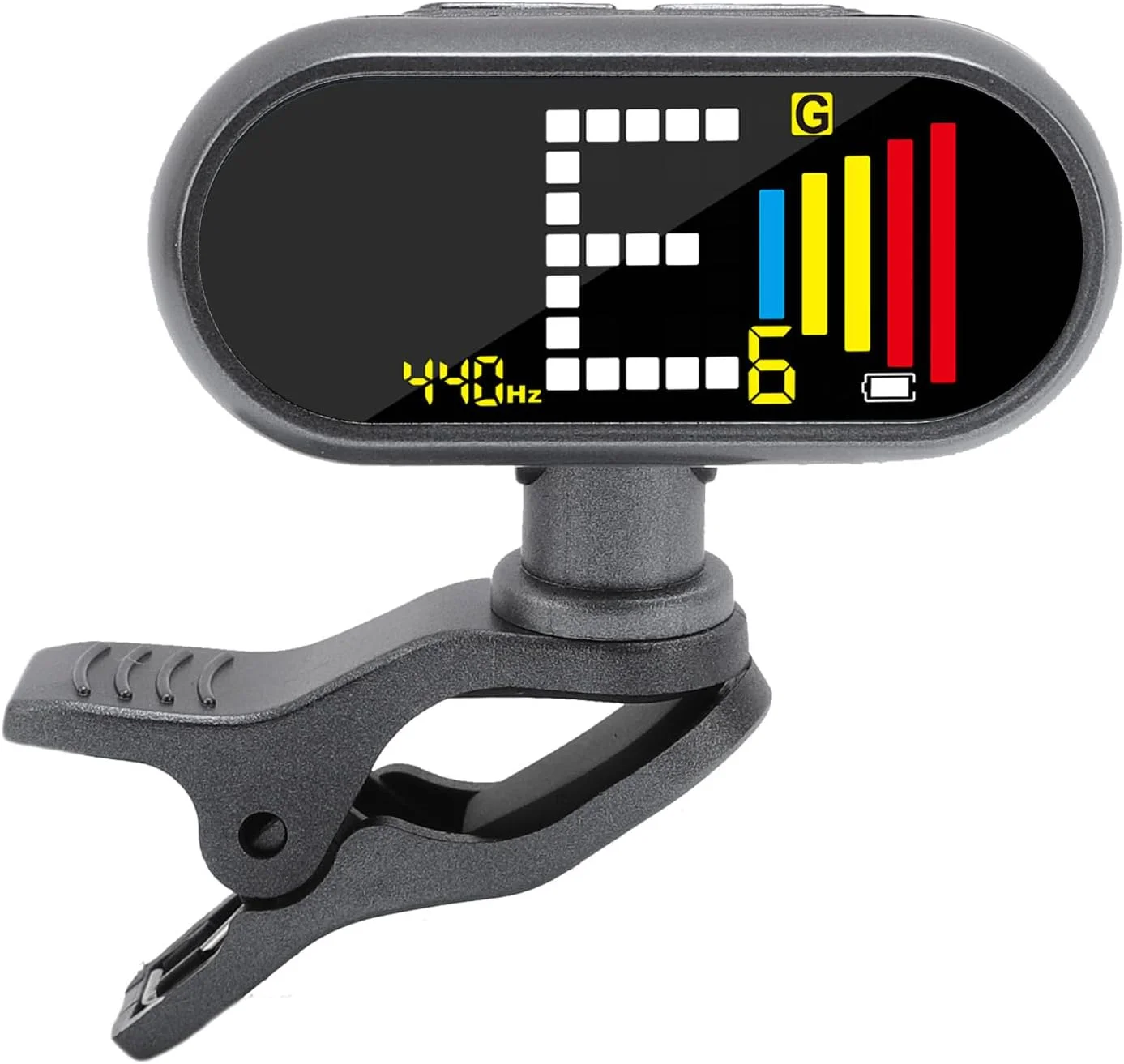 تیونر گیره ای گیتار Focket، تیونر گیتار الکتریک با قابلیت چرخش 360 درجه با صفحه نمایش رنگی LCD، پاسخ سریع، تیونرهای قابل شارژ برای کروماتیک، گیتار، باس و یوکللی