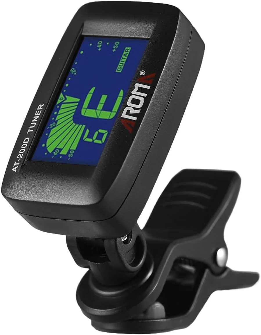 کوک کننده گیره ای Fawoonu برای گیتار کروماتیک، گیتار باس، ویولن و یوکللی، دارای صفحه نمایش LCD با نور پس زمینه 3 رنگ، کوک کننده قابل حمل گیتار با گیره چرخان تاشو، لوازم جانبی جهانی گیتار