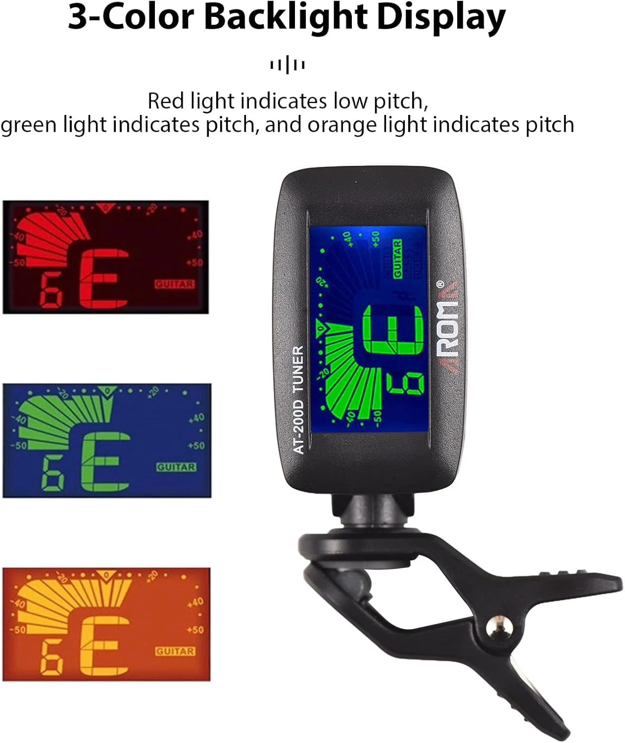 کوک کننده گیره ای Fawoonu برای گیتار کروماتیک، گیتار باس، ویولن و یوکللی، دارای صفحه نمایش LCD با نور پس زمینه 3 رنگ، کوک کننده قابل حمل گیتار با گیره چرخان تاشو، لوازم جانبی جهانی گیتار