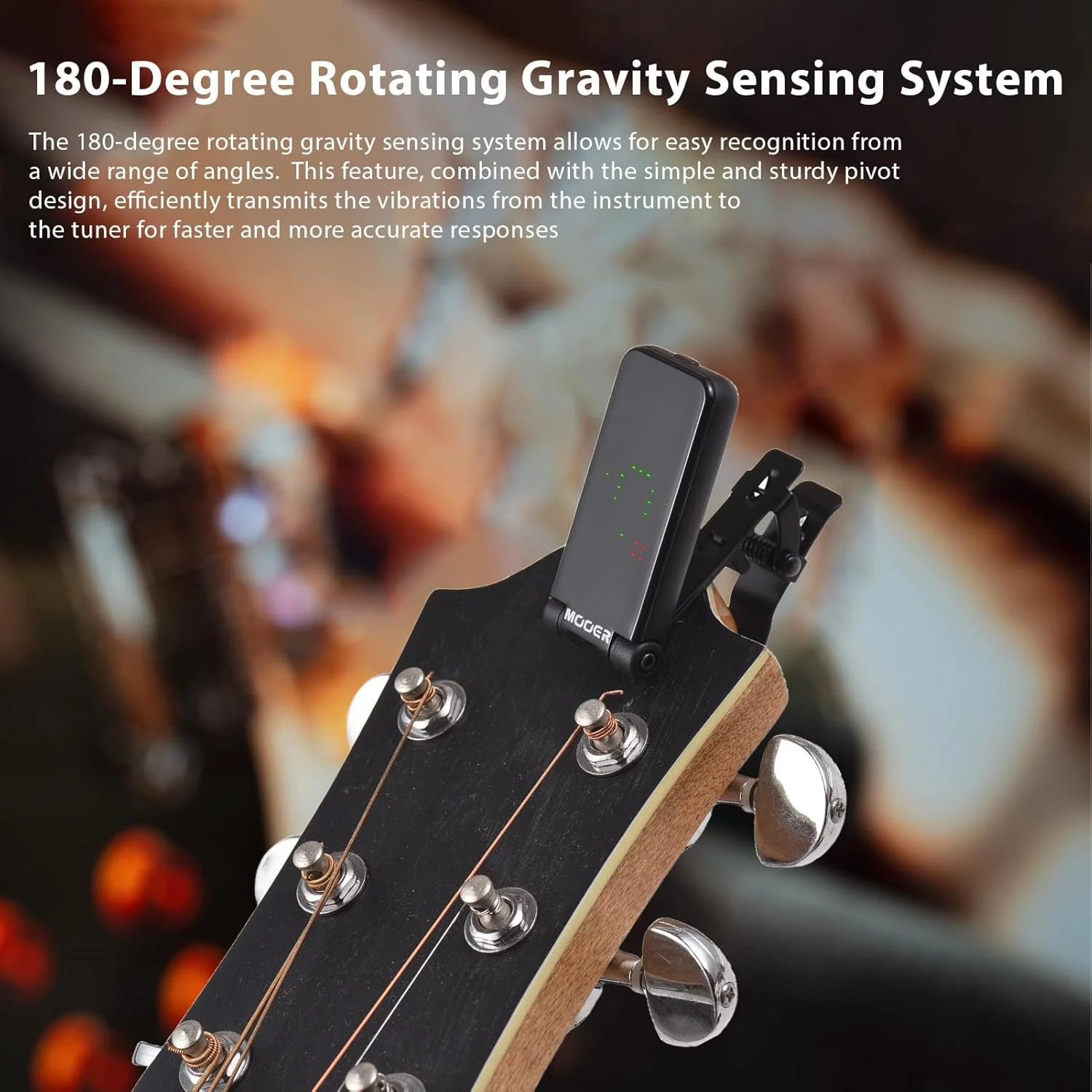 کوک کننده گیتار Fawoonu، گیره کوک کننده برای گیتار، باس، ویولن، یوکللی، صفحه نمایش رنگی روشن، کوک کننده گیتار قابل حمل با سیستم حسگر گرانشی چرخشی 180 درجه، گیتار جهانی صرفه جویی در انرژی