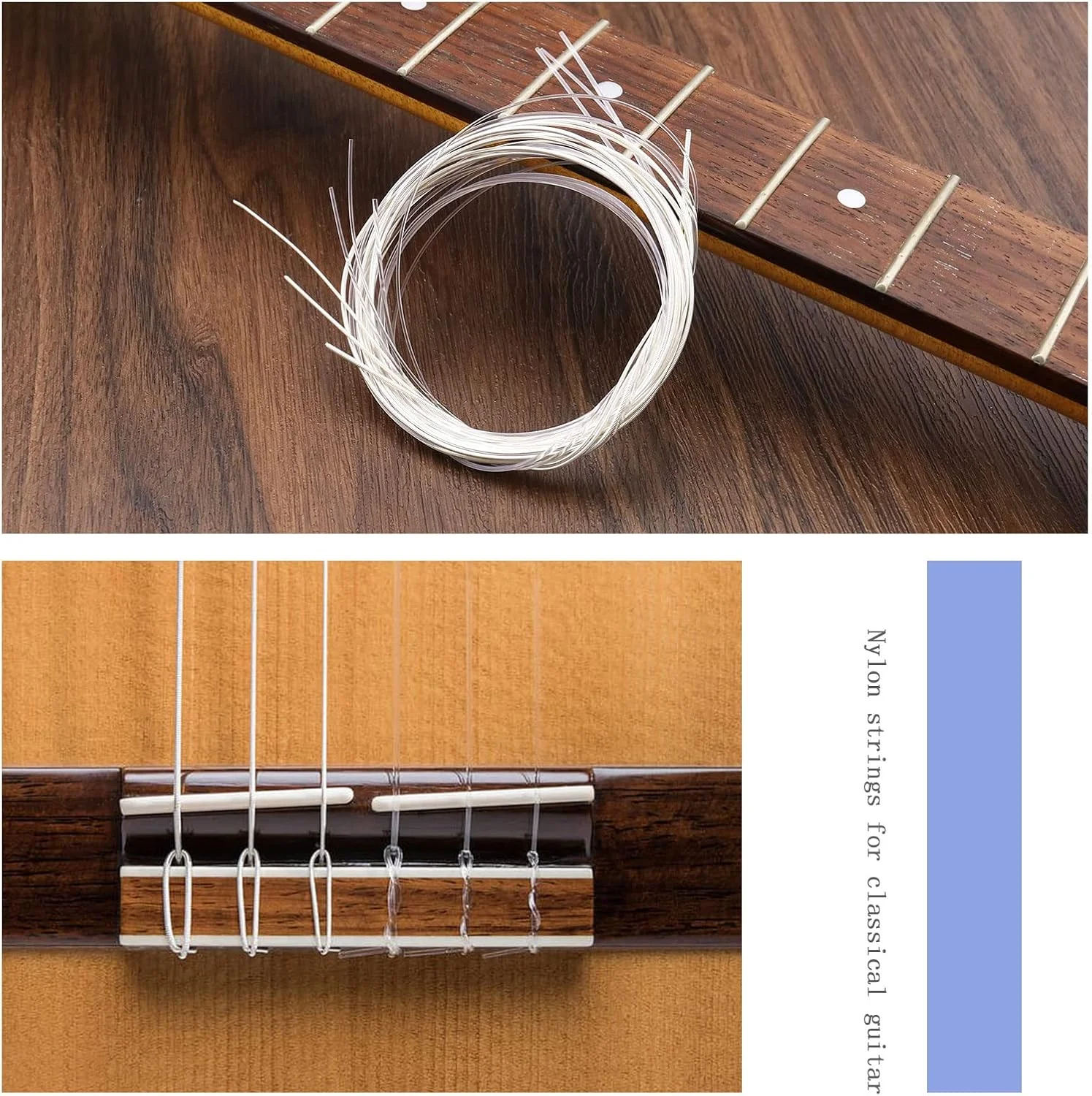 ای‌مگ‌تک 2 بسته (12 عدد) سیم گیتار نایلونی جایگزین برای گیتار کلاسیک سیم‌های روکش نقره‌ای لوازم جانبی آلات موسیقی