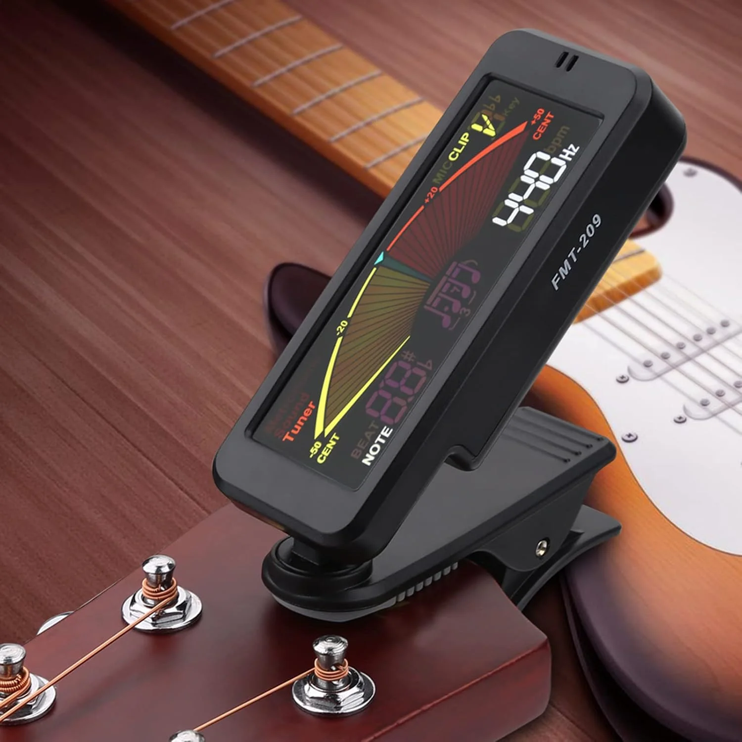 کوک گیتار LCD دیجیتال کروماتیک الکتریکی با گیره، لوازم جانبی کوچک قابل حمل برای گیتار، باس، یوکللی، ویولن FMT-209