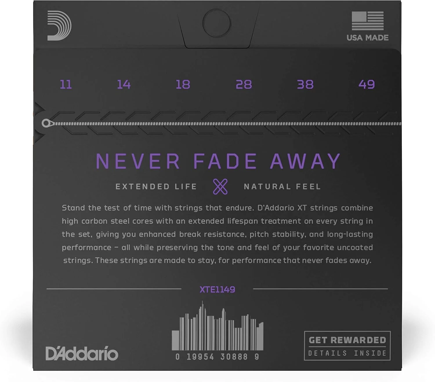 سیم گیتار D'Addario - سیم های گیتار الکتریک با روکش نیکل XT - XTE1149 - عمر طولانی تر سیم با صدا و حس طبیعی - برای گیتارهای 6 سیم - 11-49 متوسط