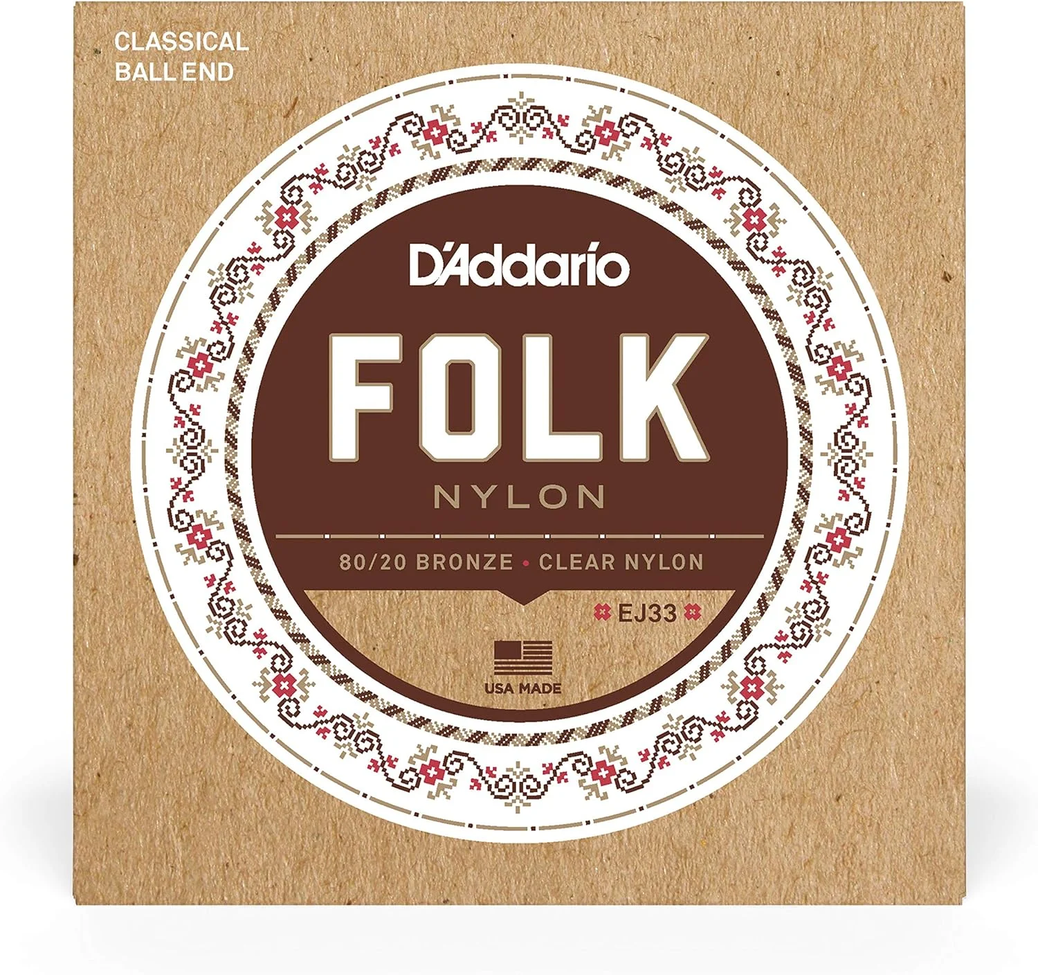 سیم گیتار داداریو - سیم گیتار نایلونی فولک - سیم گیتار کلاسیک EJ33 - هسته نایلونی، سر توپی - روکش برنز 80/20، تریبل های نایلونی شفاف