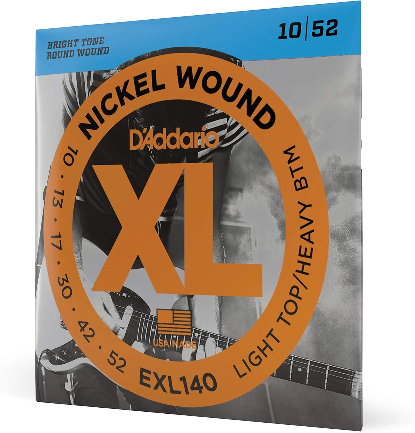 سیم گیتار D'Addario - سیم گیتار الکتریک نیکل XL - EXL140 - کوک عالی، حس ثابت، دوام قابل اعتماد - برای گیتارهای 6 سیم - 10-52 Light Top/Heavy Bottom