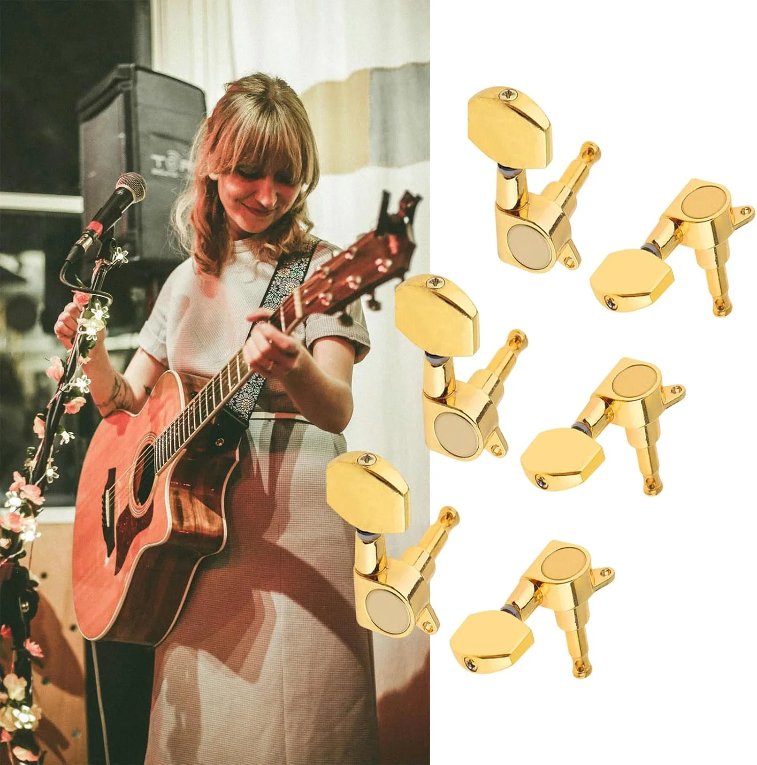 کوک گیتار کلاسیک 3R 3L، لوازم جانبی گیتار، کلیدهای کوک، گوشی های گیتار 3R3L، دکمه ها، گوشی های کوک سیم گیتار، همه دکمه های گوشی کوک بسته، لوازم جانبی قطعات گیتار