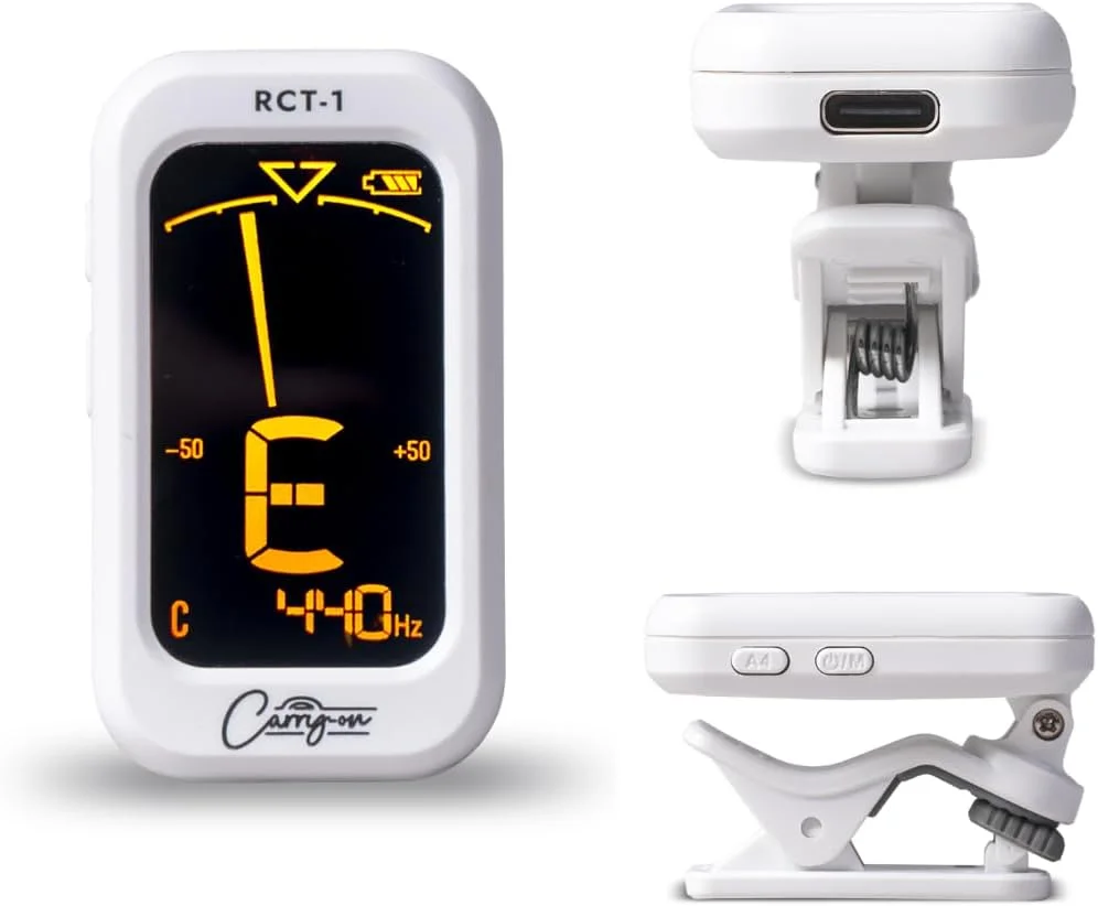 کوک‌کننده گیره‌ای کروماتیک قابل شارژ Carry-on RCT-1 برای گیتار، باس، یوکللی C، ویولن با صفحه نمایش LCD بزرگ چرخان. سفید