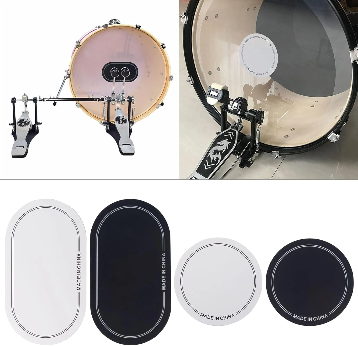 MEELYHOMEZQA 2 عدد پدال درام تکی/دوتایی، جایگزین پوست درام، محافظ خود چسب برای قطعات درام باس کیک، 18*10 سانتی متر
