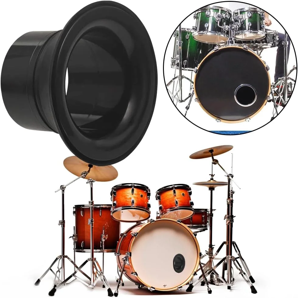 تقویت کننده صدای درام باس LYEAA با محافظ سوراخ پورت میکروفون برای پوست درام - سیاه و سفید