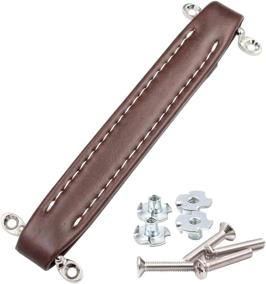 دستگیره وینیل آمپلی فایر گیتار ROZILO با پیچ، جایگزین سبک وینتیج برای آمپلی فایر، قهوه ای با دوخت سفید