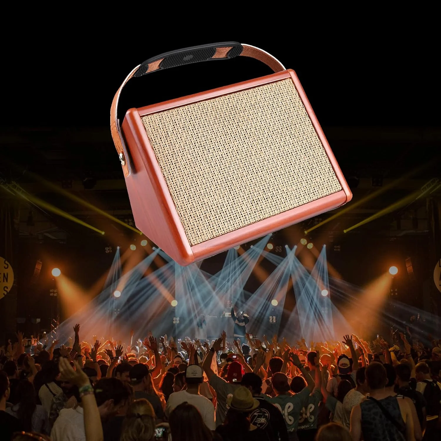 آمپلی فایر گیتار آکوستیک قابل حمل AC 15 15W با ورودی میکروفون اسپیکر BT، کنترل باس و تریبل، افکت Reverb داخلی