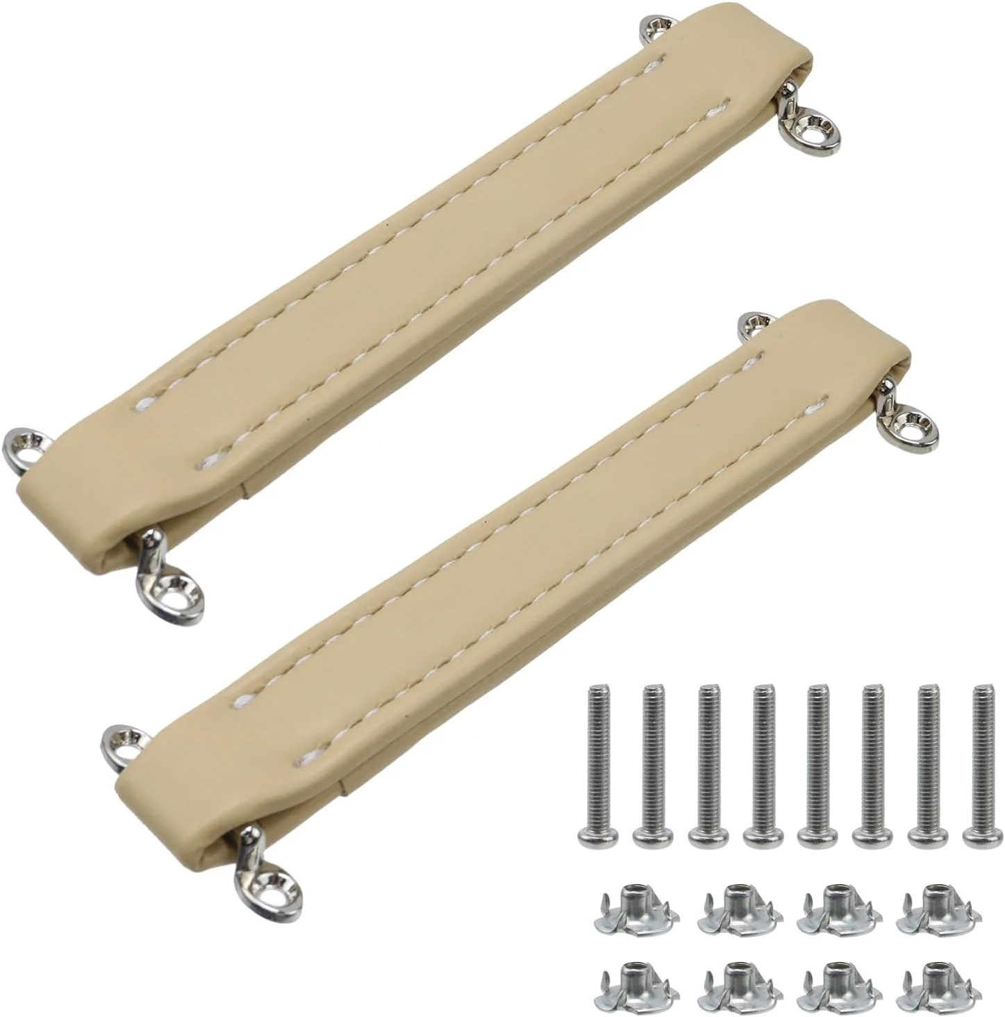 دسته چرمی PU ال سی LICTOP به طول 8 اینچ، طرح قدیمی، با نصب پیچی برای آمپلی فایرهای گیتار باس، بلندگوهای صوتی، بژ، 2 عدد