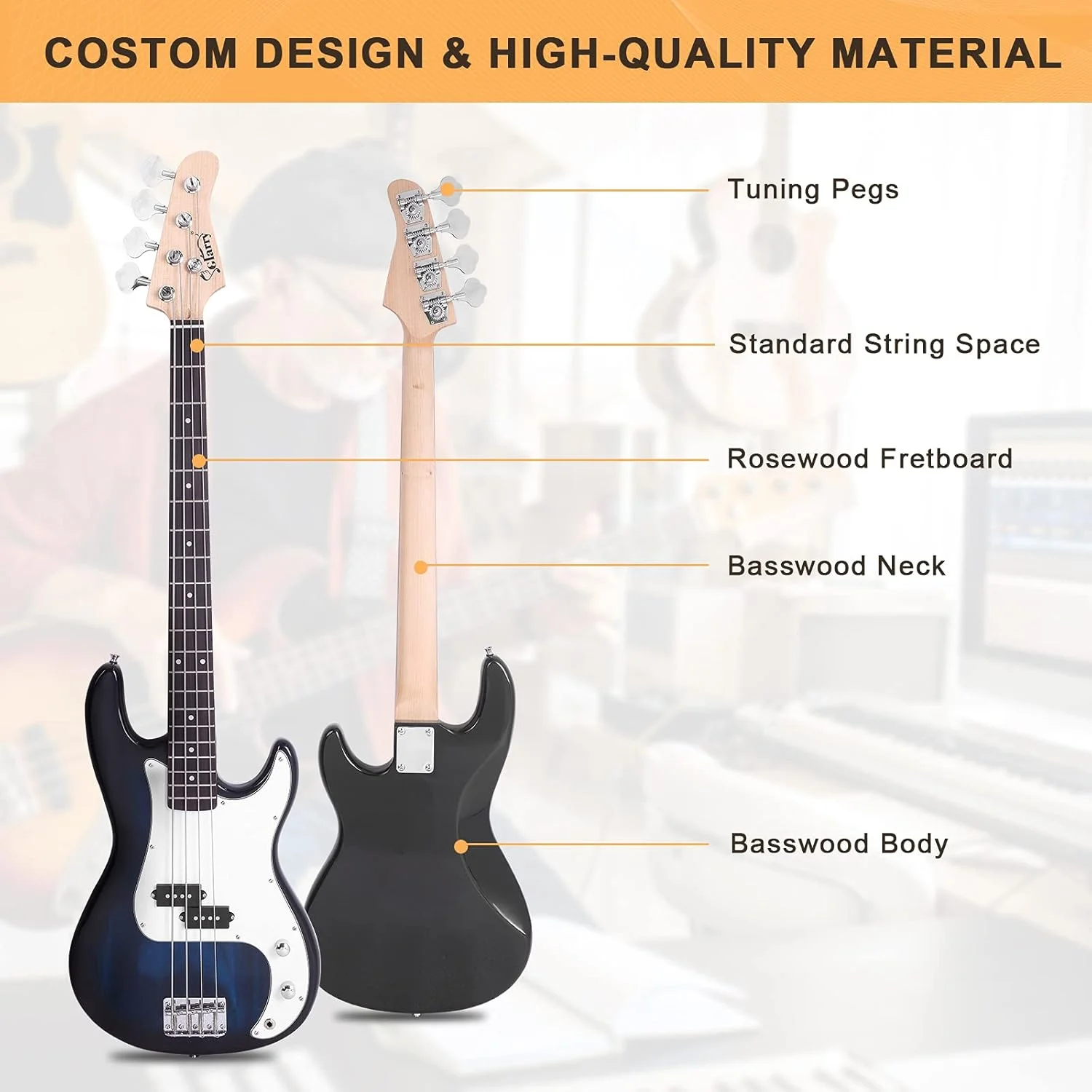 گیتار باس الکتریک سایز کامل GLARRY با آمپلی فایر 20 واتی، کیت استارتر 4 سیم با لوازم جانبی شامل کابل، بند، کیف برای کودکان و بزرگسالان (آبی تیره) گیتار باس الکتریک سایز کامل GLARRY با آمپلی فایر 20 واتی، کیت استارتر 4 سیم با لوازم جانبی شامل کابل، بند، کیف برای کودکان و بزرگسالان (آبی تیره)