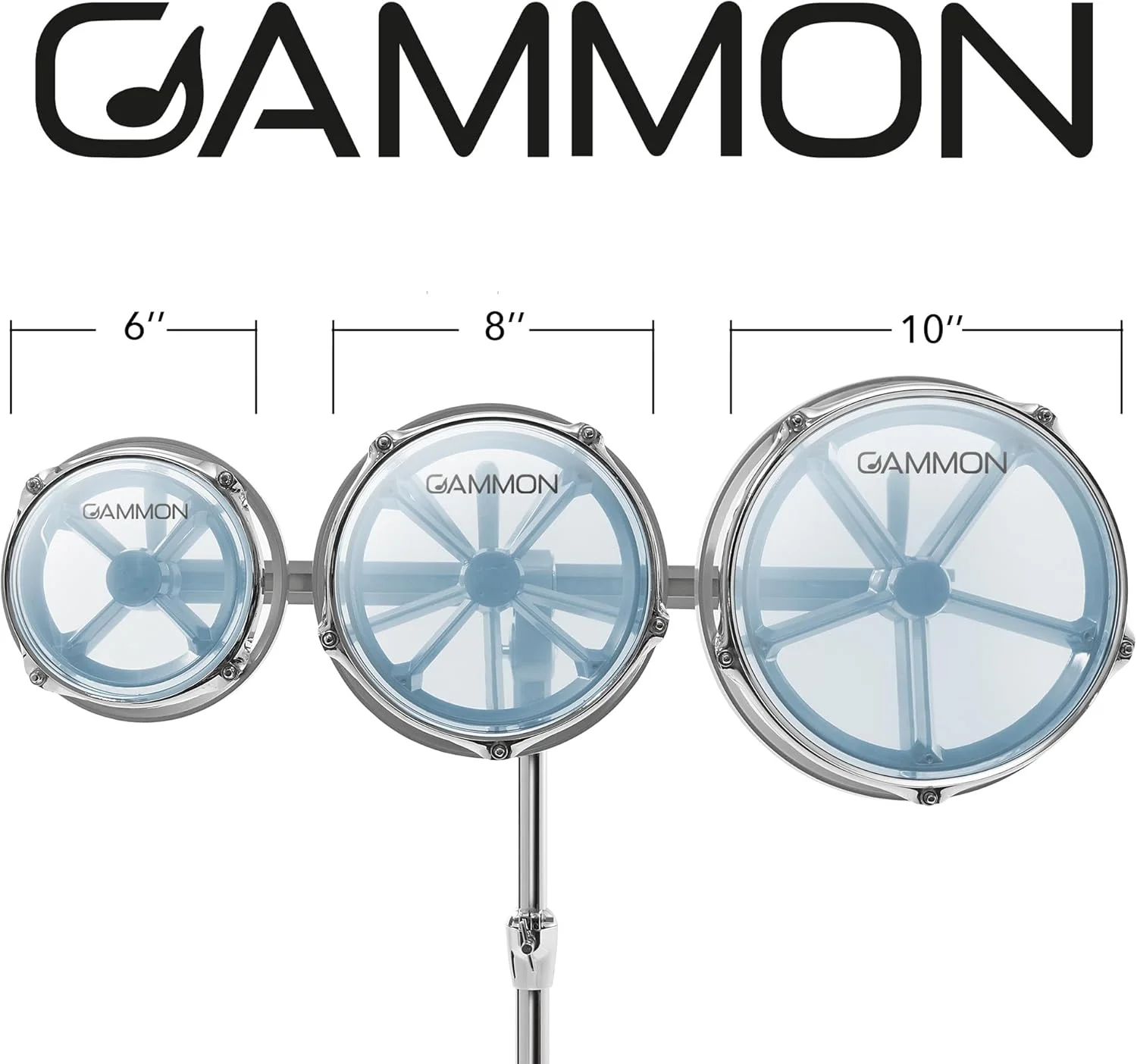 ست درام روتو تام گامون در سایزهای 6، 8 و 10 اینچ به همراه پایه دوبل و سرهای قابل کوک