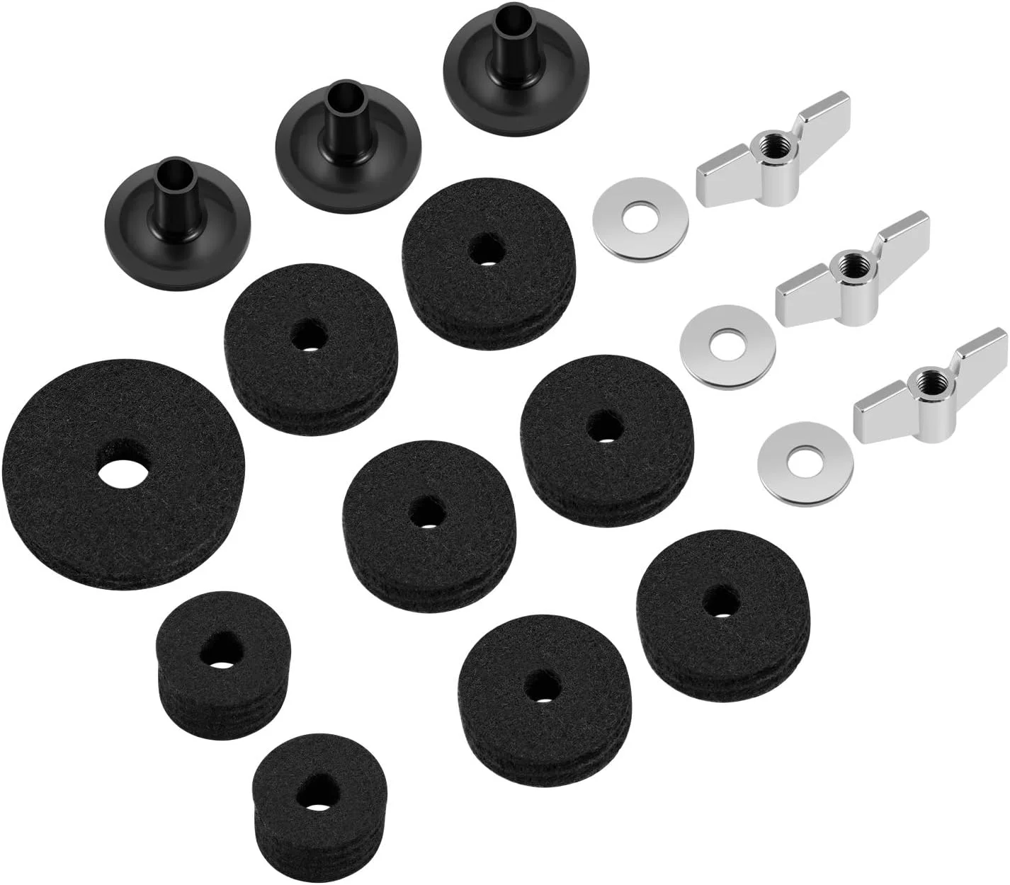 فلکسیون 18 تکه پد نمدی سنج، واشر، آستین پایه سنج، لوازم جانبی درام های-هت، قطعات سخت افزاری جایگزین، مجموعه کلاچ درام، مهره های بالی، فنجان واشر، استکر پایه سنج (مشکی)