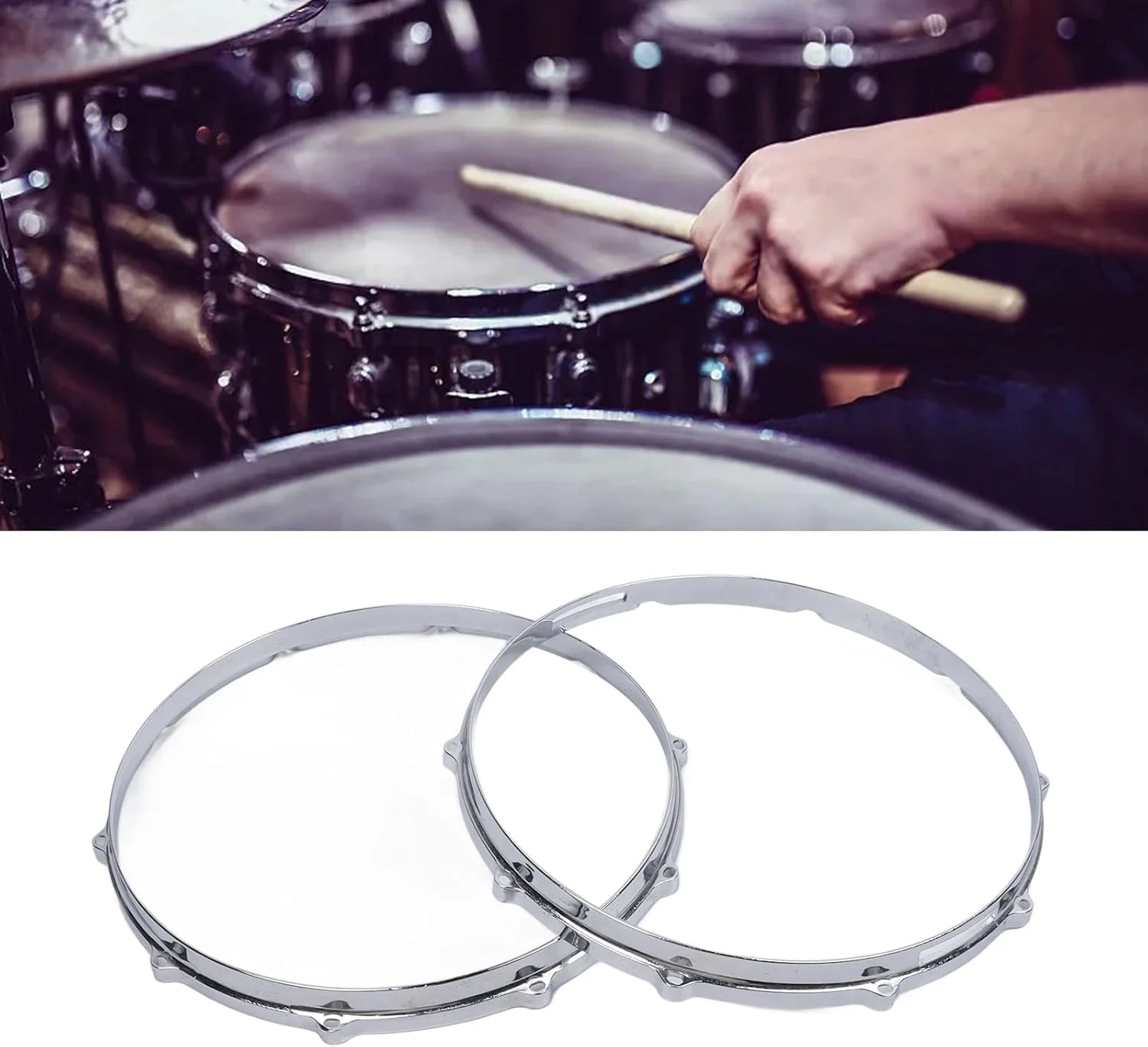ست حلقه طبل ۲ عددی، ۱۰ سوراخه ۱۴ اینچی آلیاژی، بهبود صدا، حلقه تزئینی طبل، آلیاژ باتر برای اجرا، خانه، مسافرت