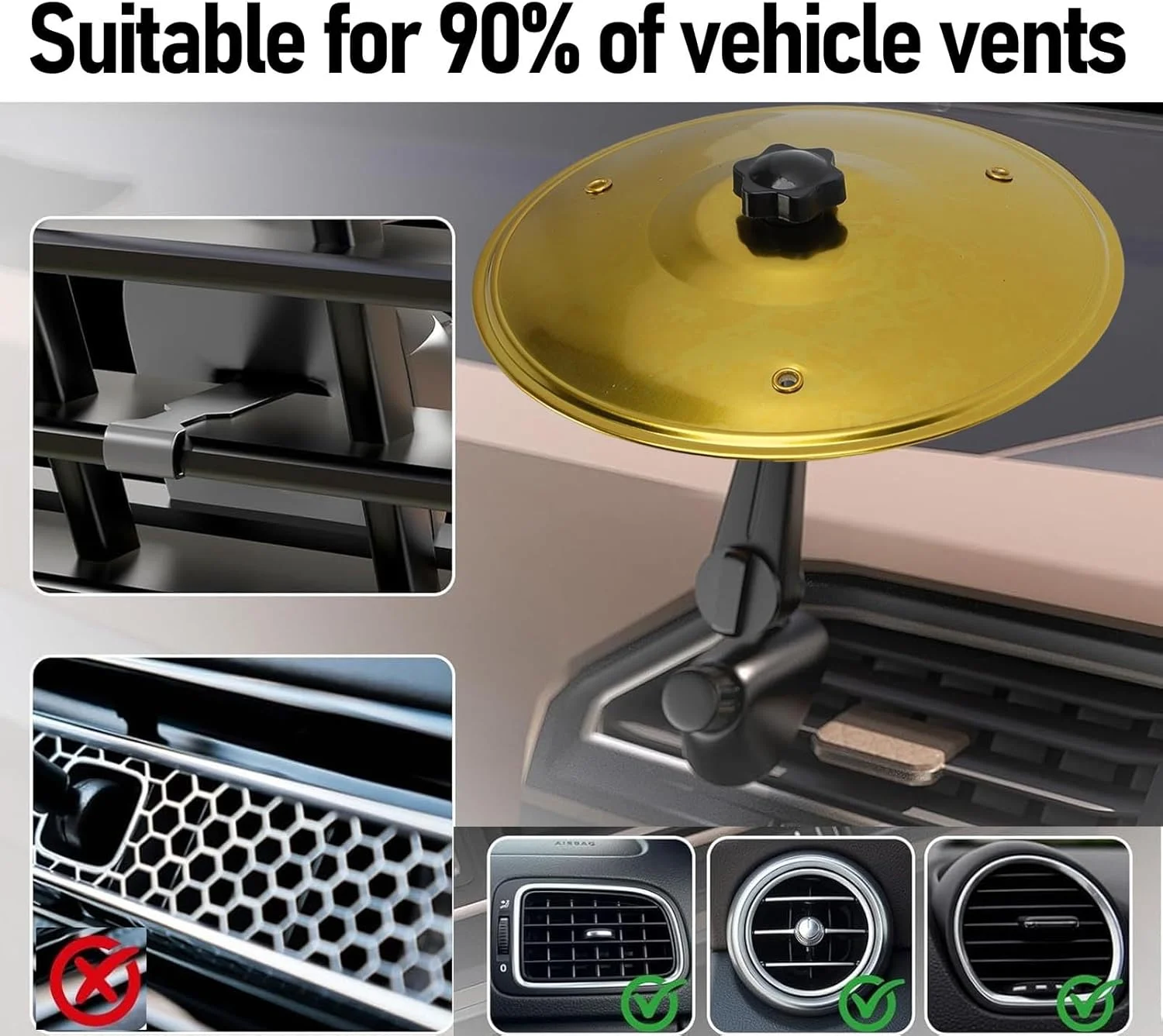 سنج هوای خودرو Fockety، صدای فلزی واضح و واقعی، سنج تصادف کوچک خودرو، درام برای دریچه هوا داشبورد، درام کوچک برای دوستداران موسیقی، نوازندگان درام (طلایی)