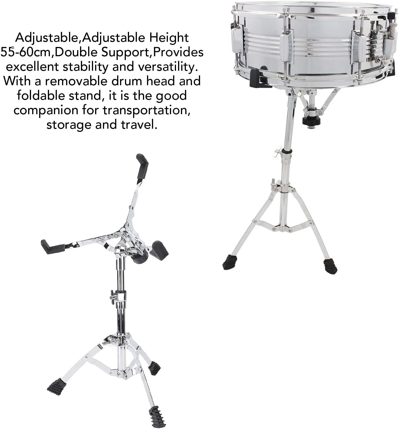 پایه تاشو برای درام اسنر با پشتیبانی دوگانه و ارتفاع قابل تنظیم 55-60 سانتی متر، پایه قابل حمل برای تمرین درام برای نوازندگان
