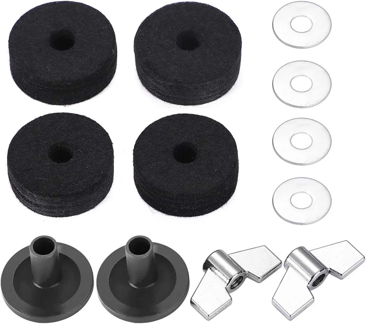 مجموعه ۱۳ عددی لوازم جانبی جایگزین سنج Facmogu، کلاچ استاندارد Hi-Hat، پدهای نمدی سنج درام شامل مهره های بالدار و واشرها و آستین های پلاستیکی سنج، جایگزین برای ست درام - مشکی