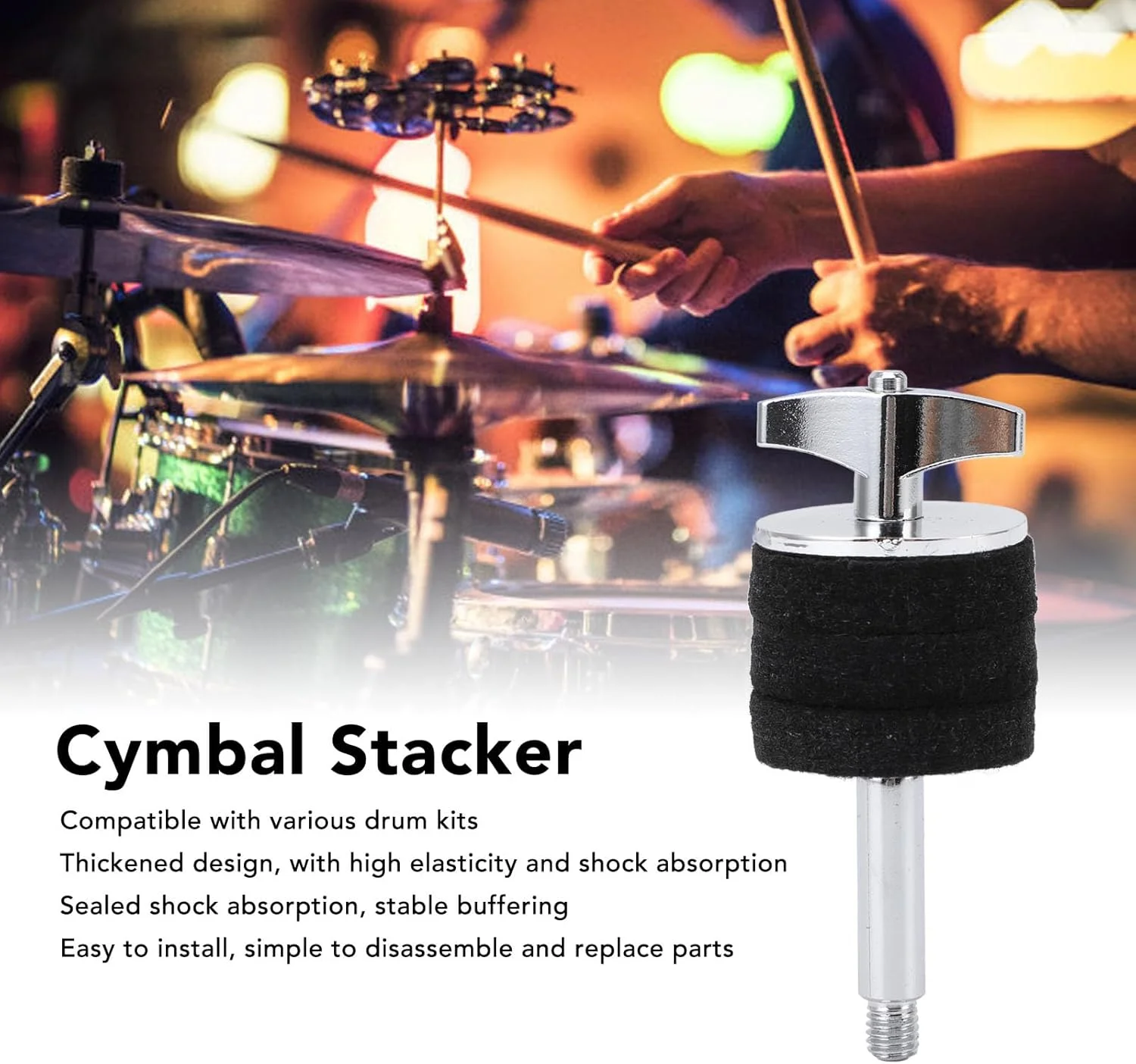 پایه استکر سنج فافیسی، آلیاژ آلومینیوم با نمد، استند سنج، بازوی نگهدارنده جاذب شوک برای درام ست (نقره ای)