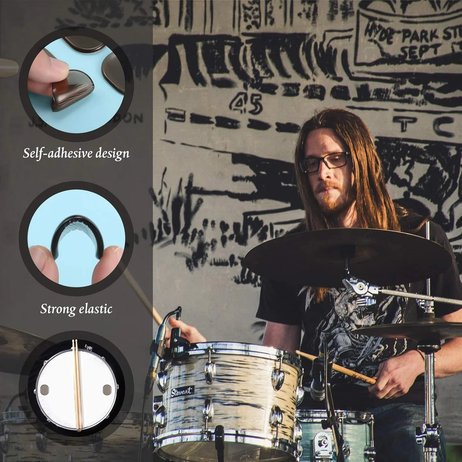 پدهای ژله‌ای خفه کننده صدا درام Excefore، 48 عدد پد ژله‌ای خفه کننده صدا درام، صداگیرهای سیلیکونی نرم درام، 4 رنگ پد خفه کننده صدا درام برای کنترل تُن درام