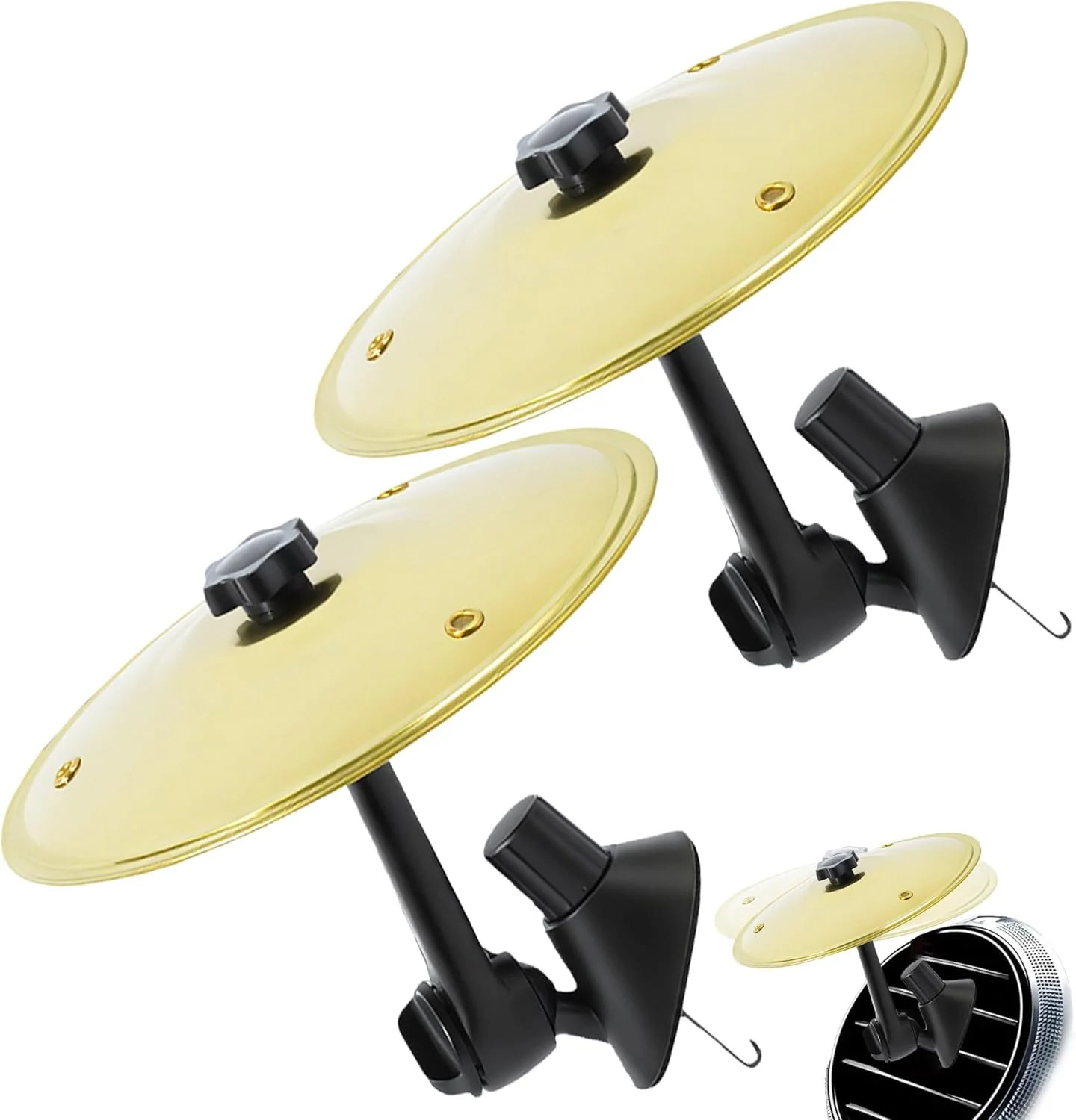 سنج داشبوردی خودرو - سنج های کوچک برای دریچه هوای داشبورد انواع خودروها - نمادهای دوستداران موسیقی، لوازم جانبی طلایی نصب شده روی داشبورد خودرو (بسته 2 عددی طلایی، 5.5 اینچ)