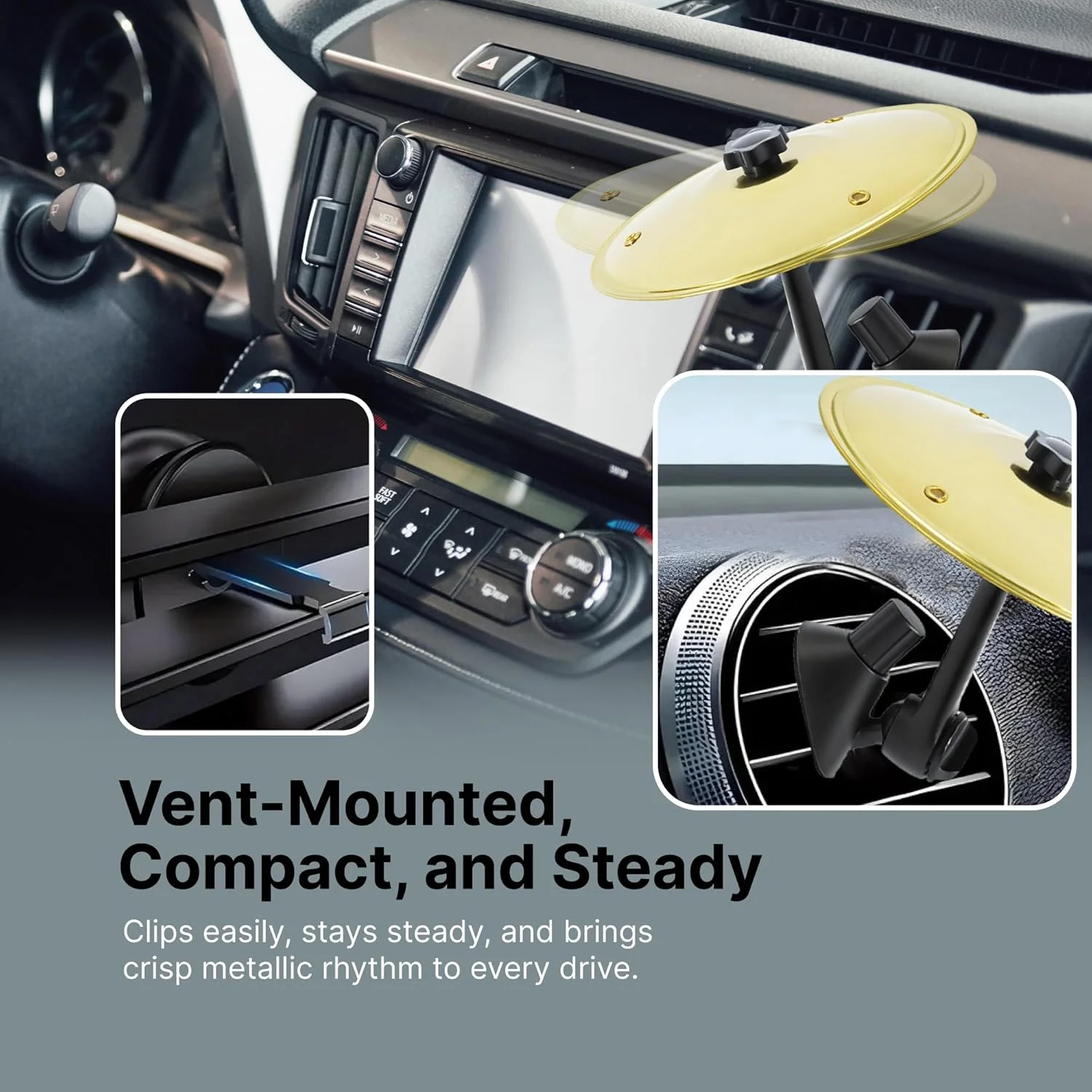 سنج داشبوردی خودرو - سنج های کوچک برای دریچه هوای داشبورد انواع خودروها - نمادهای دوستداران موسیقی، لوازم جانبی طلایی نصب شده روی داشبورد خودرو (بسته 2 عددی طلایی، 5.5 اینچ)