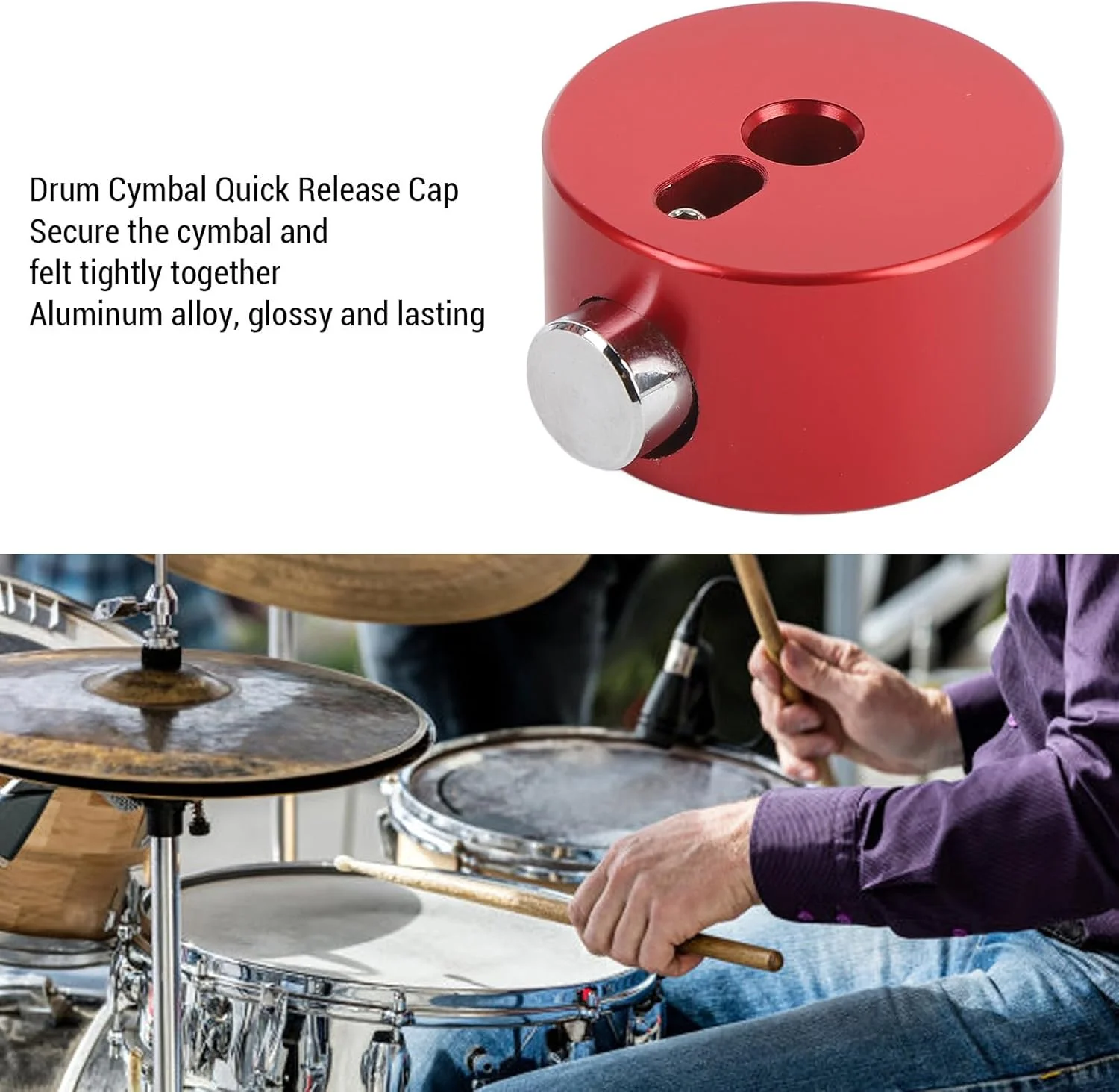 درپوش محفظه نگهداری سنج درام Eujgoov، مهره فیکس کننده سنج آلیاژ آلومینیوم برای سازهای کوبه ای (قرمز)