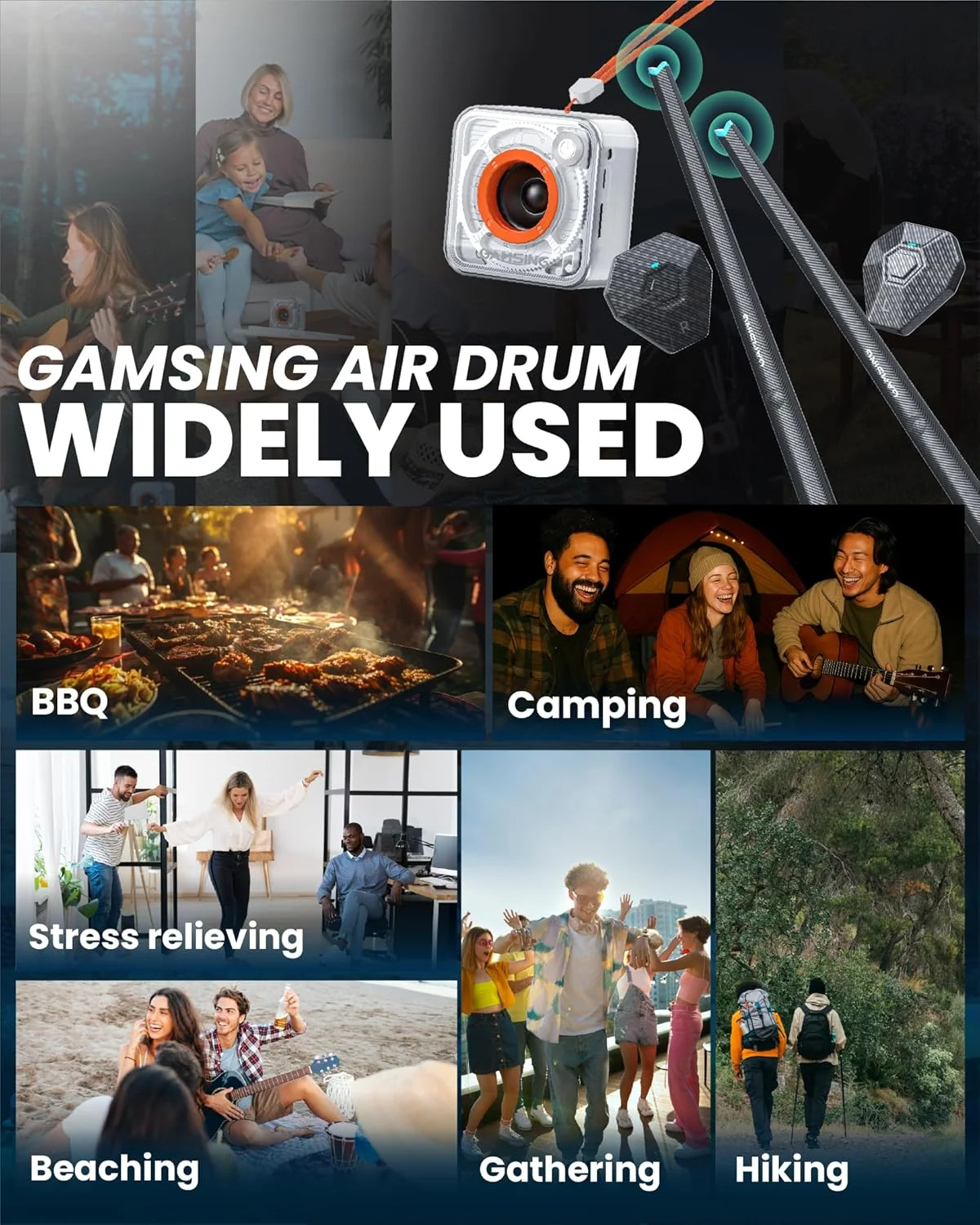 ست درام الکترونیکی قابل حمل مشکی - چوب های درام با حسگر حرکتی با پدال های پا کلیپسی، حالت های تمرین برنامه، مناسب برای سفر در داخل و خارج از منزل