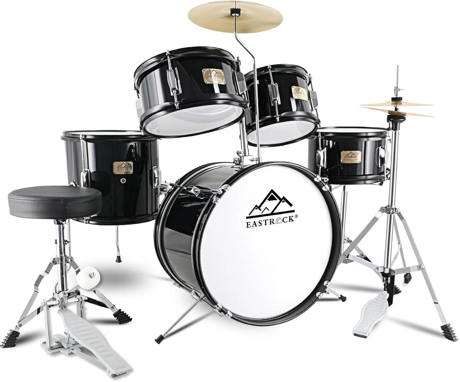 ست درام کودکانه EASTROCK، ست درام 5 تکه 16 اینچی برای نوازندگان، ست درام جوانان مبتدی به همراه صندلی، سنج، پدال و چوب درام