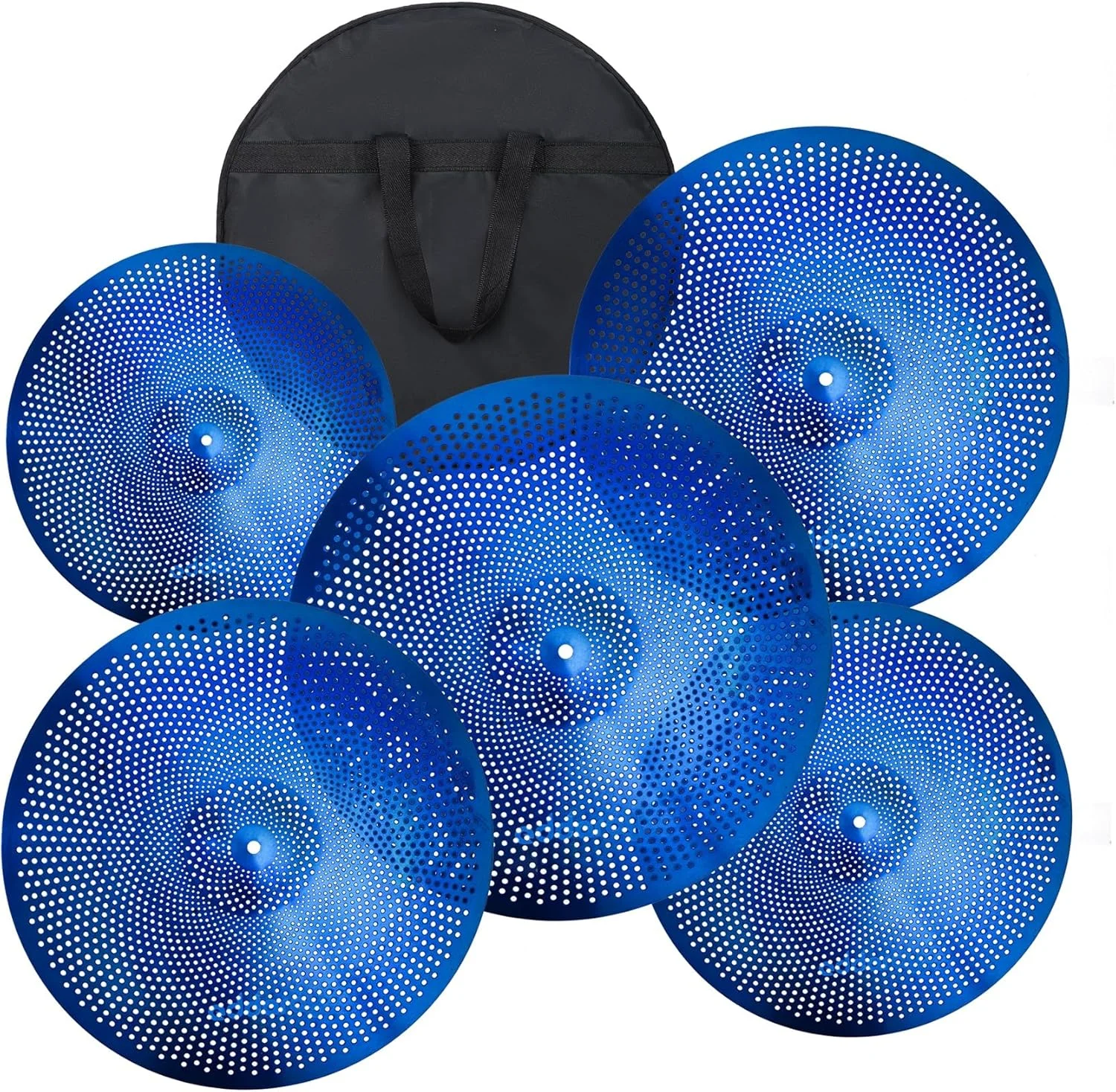 پک سنج کم صدا، ست سنج بی صدا ۱۴ اینچ Hihats+۱۶ اینچ Crash+۱۸ اینچ Crash+۲۰ اینچ Ride، ۵ تکه، سنج درام، تمرین نوازندگی درام، سنج بی صدا برای ست درام به همراه کیف حمل رایگان، آبی