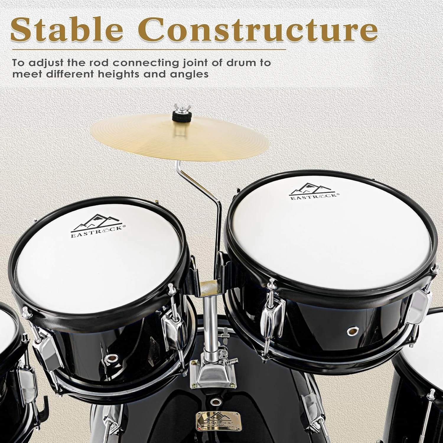 ست درام کودکانه EASTROCK، ست درام 5 تکه 16 اینچی برای نوازندگان، ست درام جوانان مبتدی به همراه صندلی، سنج، پدال و چوب درام