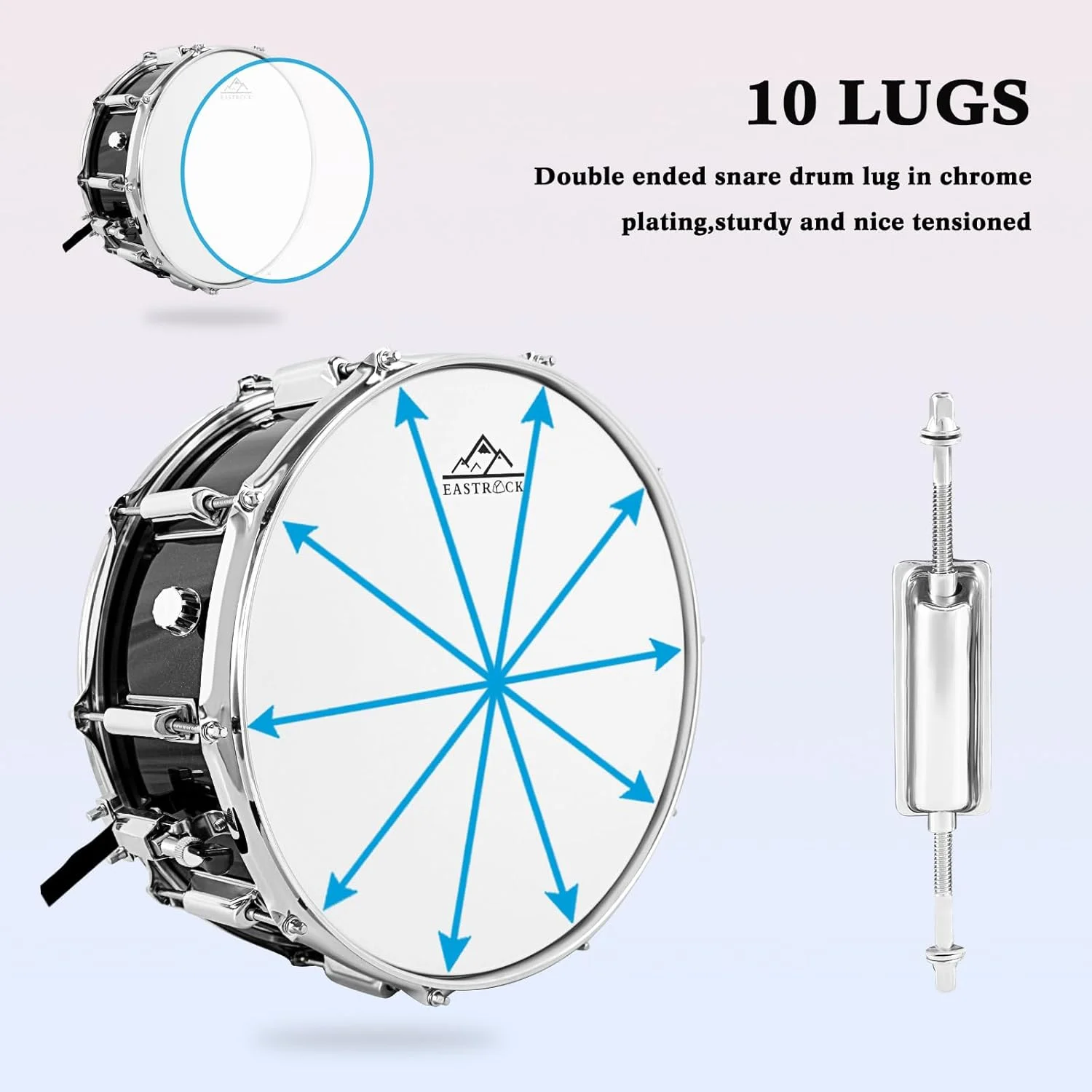 طبل اسنیر EASTROCK سایز 14x5.5 اینچ مناسب دانش آموزان و مبتدیان به همراه کیف، چوب و آچار کوک، مشکی