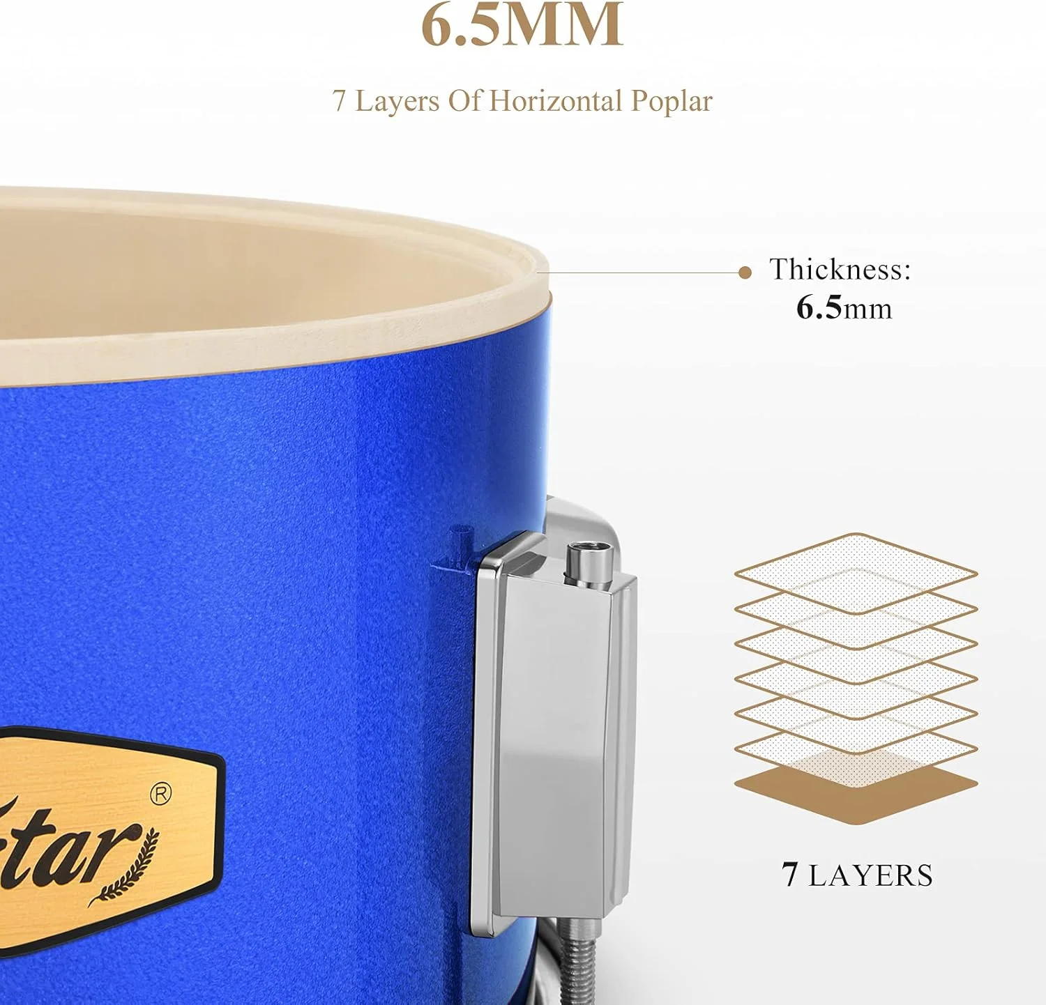 ست درام ایستار برای کودکان - ست درام ۵ تکه ۱۶ اینچی برای مبتدیان به همراه صندلی قابل تنظیم و سنج، پدال و چوب درام، آبی متالیک (EDS-350MBE)