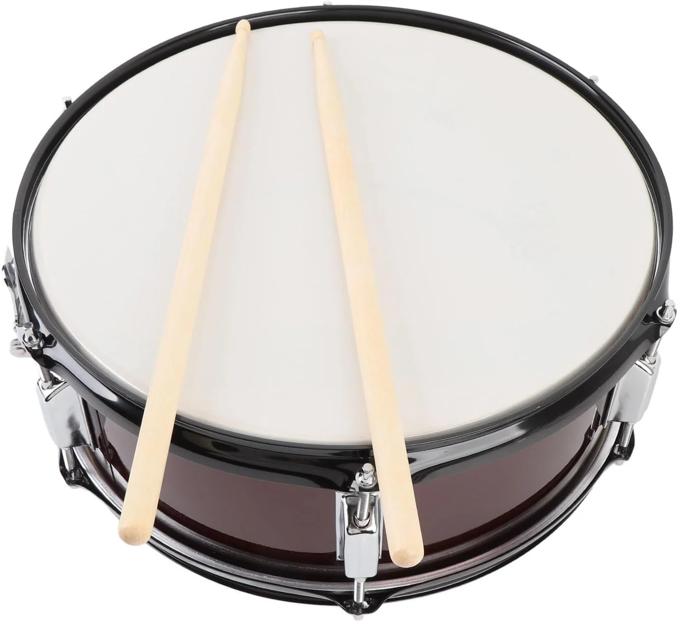 ست طبل اسنر، بدنه چوبی مناسب دانش آموزان، 14 در 5.5 اینچ به همراه 2 عدد چوب طبل، شامل آچار کوک و بند، پوسته طبل پلی استر شفاف آبی، طبل اسنر حرفه ای با روکش قرمز شرابی