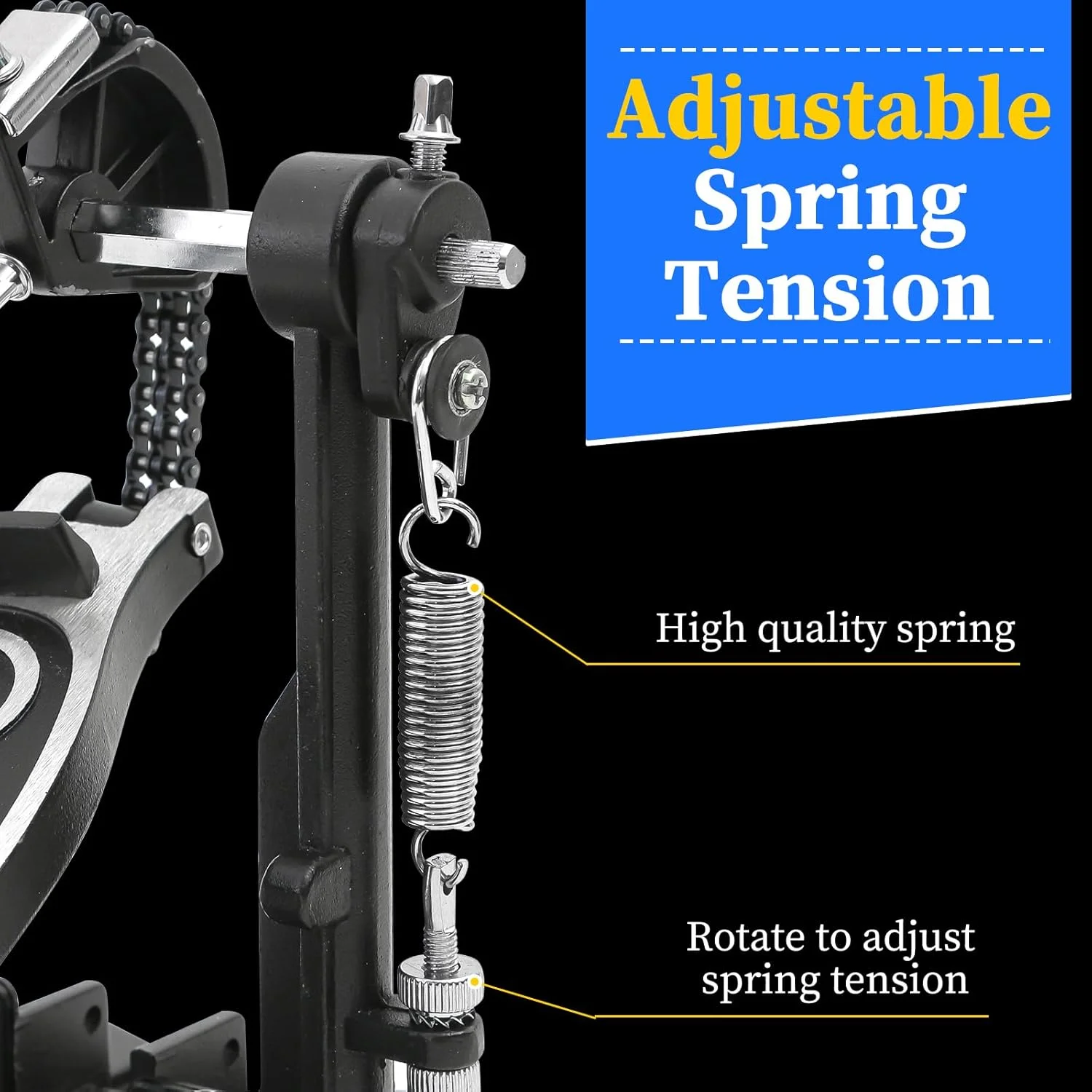 پدال درام دوبل باس، پدال دوبل باس با سر مضراب قابل تنظیم، پدال کیک پایی زنجیره ای دوبل با آچار درام برای ست درام و درام های الکترونیکی