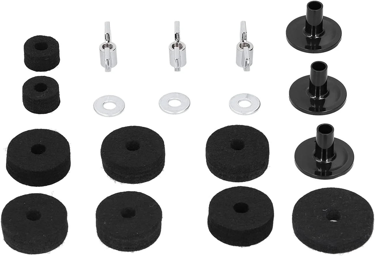 ست جایگزینی سنج درام Domary، ست 18 عددی، استیل ضد زنگ با کیفیت بالا به همراه مهره بالدار پایه، واشر، لوازم جانبی سخت افزاری ست درام، آستین سنج مناسب برای جایگزینی حرفه ای