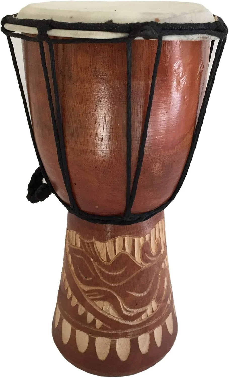 طبل جیمبی JIVE، ساز کوبه ای آفریقایی از چوب جامد با پوست طبیعی (ارتفاع 12 اینچ - حکاکی شده)