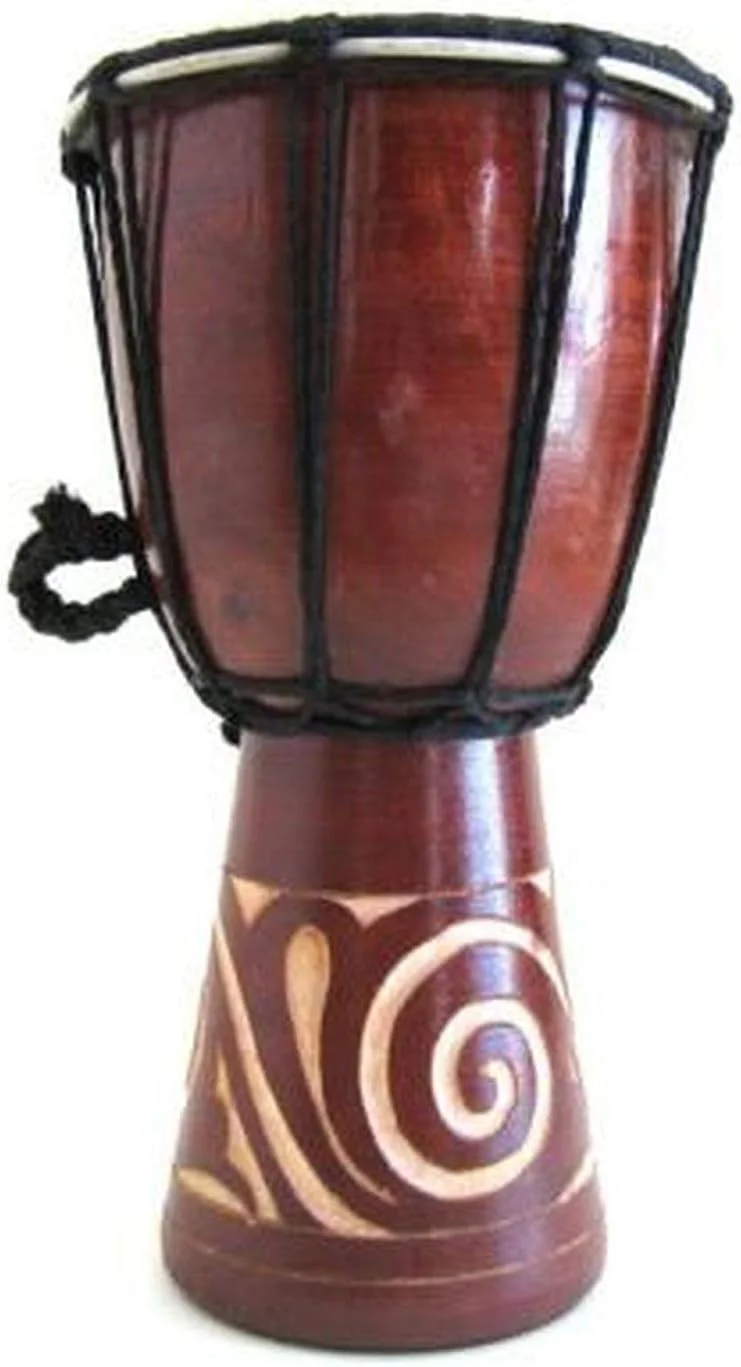 طبل جیمبی JIVE، ساز کوبه ای آفریقایی از چوب جامد با پوست طبیعی (ارتفاع 12 اینچ - حکاکی شده)
