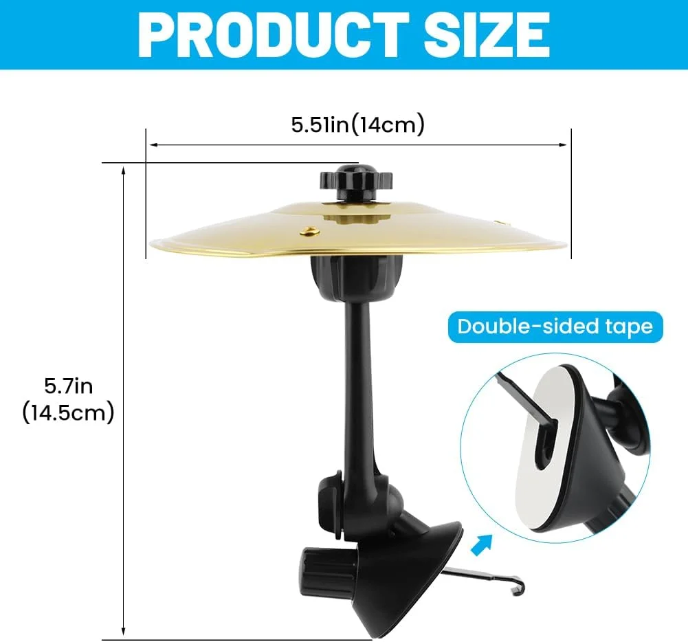 سنج هواکش خودرو، سنج مینیاتوری درام برای داشبورد، لوازم جانبی سرگرم‌کننده موسیقی برای خودرو برای دوستداران موسیقی در سفرهای جاده‌ای، گیره آسان برای نصب سنج تصادف برای همه وسایل نقلیه (رنگ: طلایی)