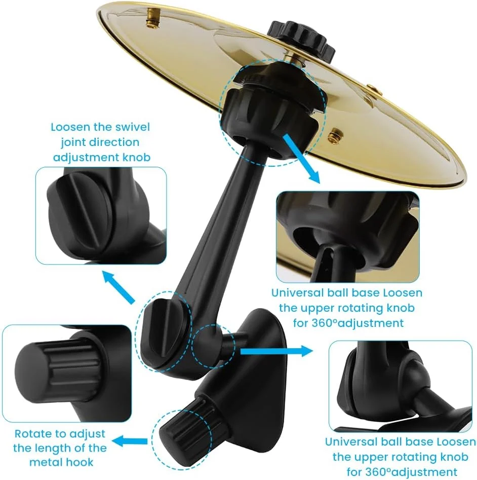 سنج هواکش خودرو، سنج مینیاتوری درام برای داشبورد، لوازم جانبی سرگرم‌کننده موسیقی برای خودرو برای دوستداران موسیقی در سفرهای جاده‌ای، گیره آسان برای نصب سنج تصادف برای همه وسایل نقلیه (رنگ: طلایی)