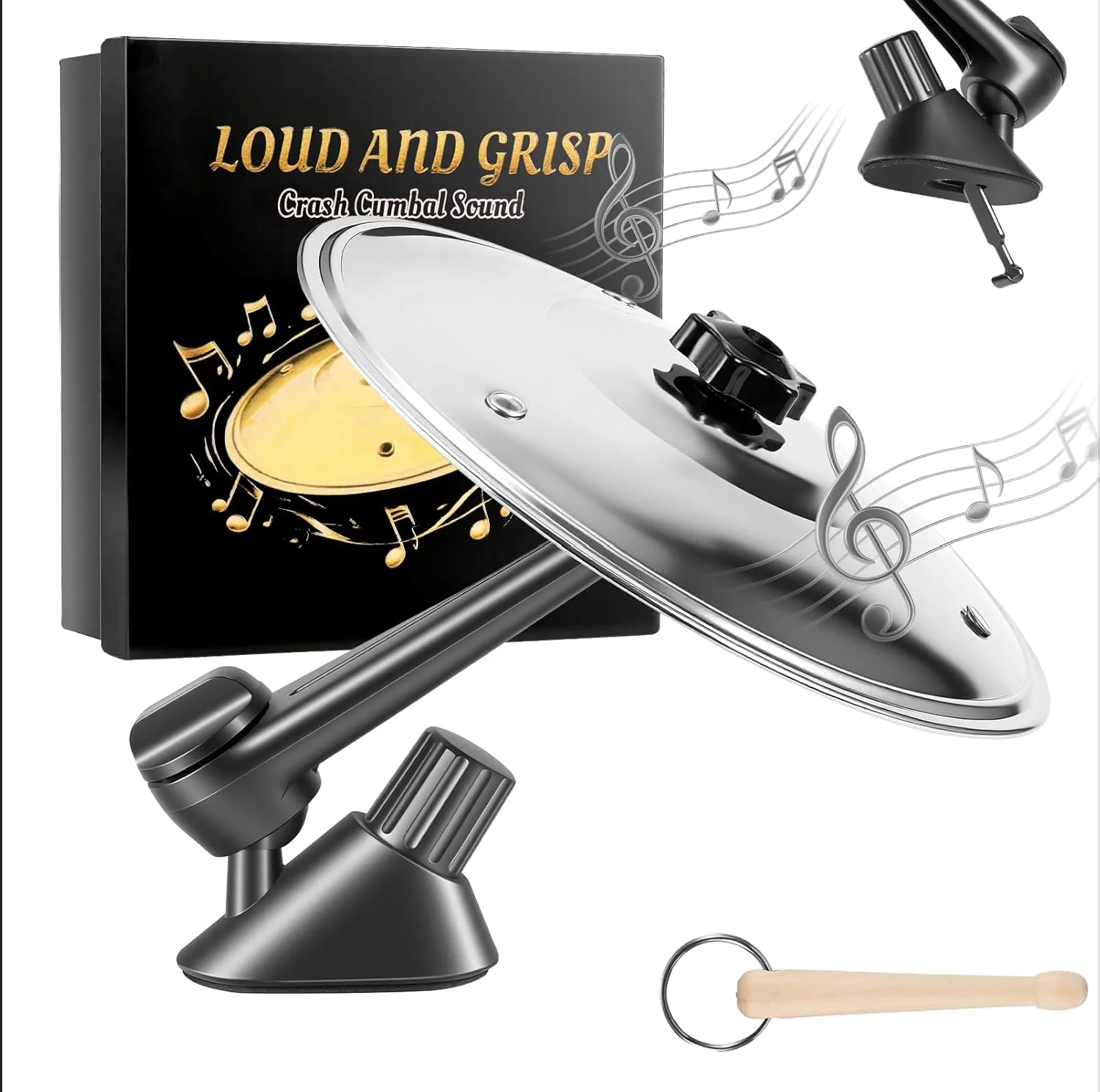 دریچه هوا طرح سنج درام برای خودرو، سنج تصادف فلزی درام برای داشبورد ماشین، ابزار جالب آلات موسیقی برای نوازندگان درام و دوستداران موسیقی (نقره ای)