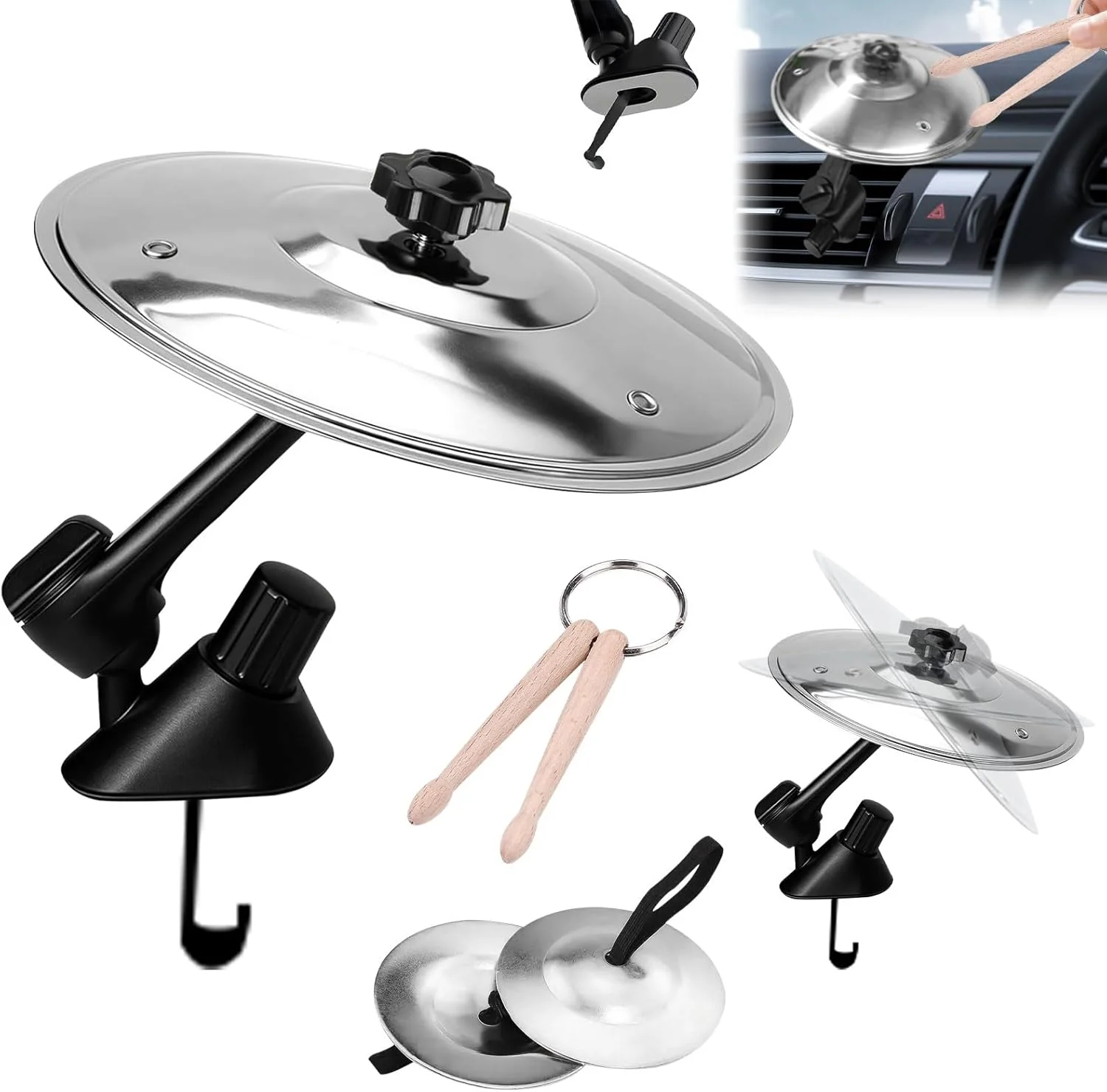 ست ۳ عددی سنج ماشین، درام ماشین، سنج تصادف ماشین، سنج مینی دریچه هوا درام ماشین، طراحی چرخشی برای دوستداران موسیقی، مناسب انواع خودرو (نقره ای)