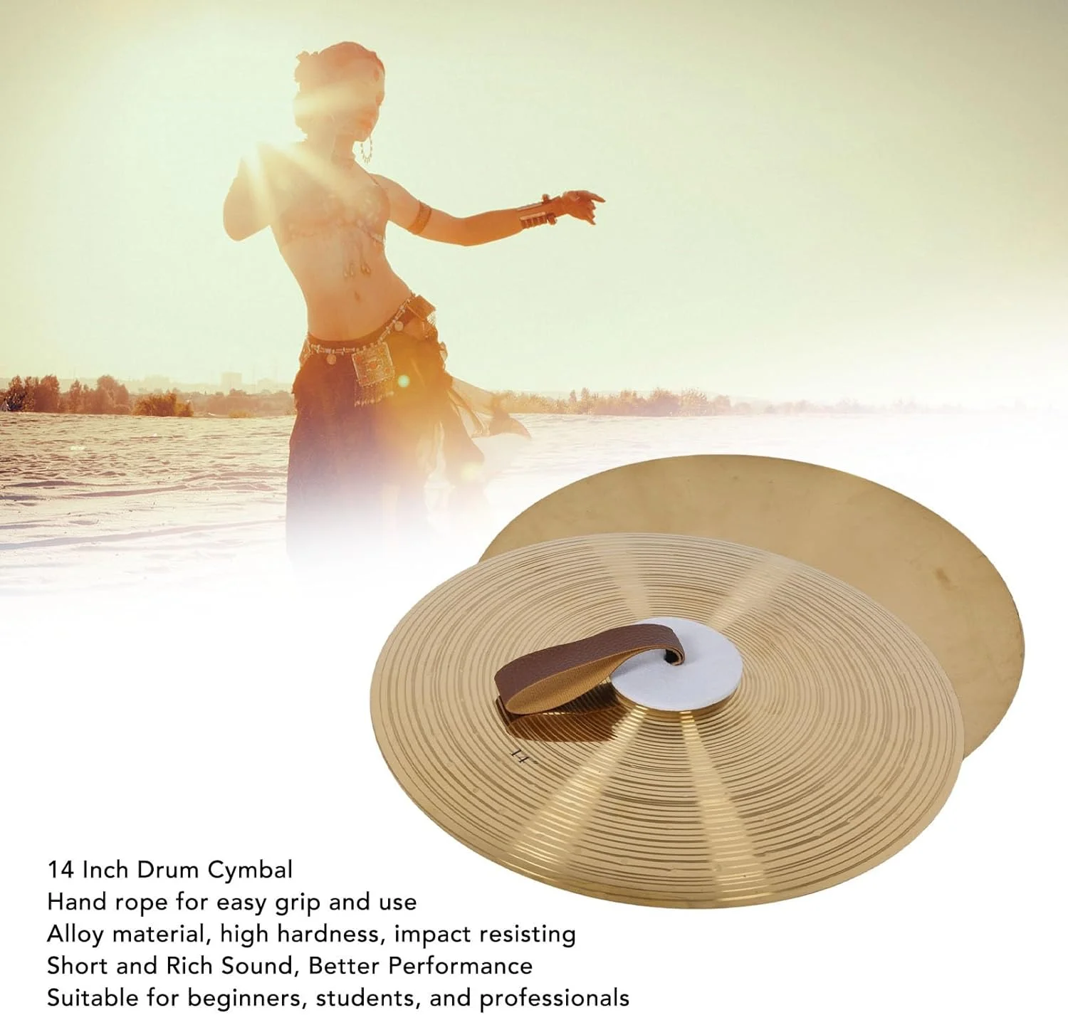 سنج های آلیاژی 14 اینچی با بند دستی، صدای کوتاه و غنی، مجموعه سنج کوبه ای درام برای مبتدیان، دانشجویان و نوازندگان حرفه ای، استفاده دو دستی