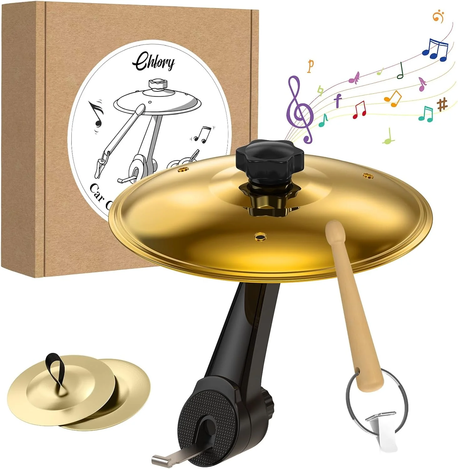 سنج هواکش خودرو، ست سنج تصادف درام کوچک با چوب درام کوچک و 2 سنج انگشتی، لوازم جانبی خودرو جمع و جور و بادوام سازگار با اکثر وسایل نقلیه (طلایی)