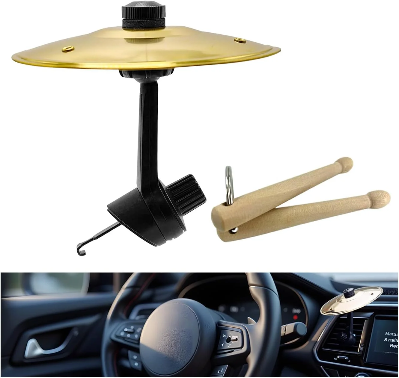 سنج هواکش خودرو، سنج های مینیاتوری درام برای هواکش خودرو، ساز موسیقی فلزی خنده دار و خلاقانه، تزئینات خودرو برای سرگرم کننده تر کردن رانندگی شما (طلایی)